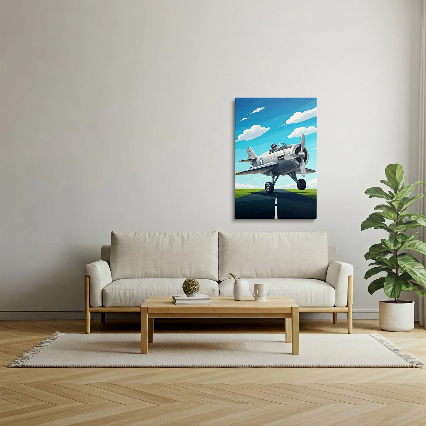 Tablou Modern - Avion Cubist Pe Cerul Albastru - vedere living