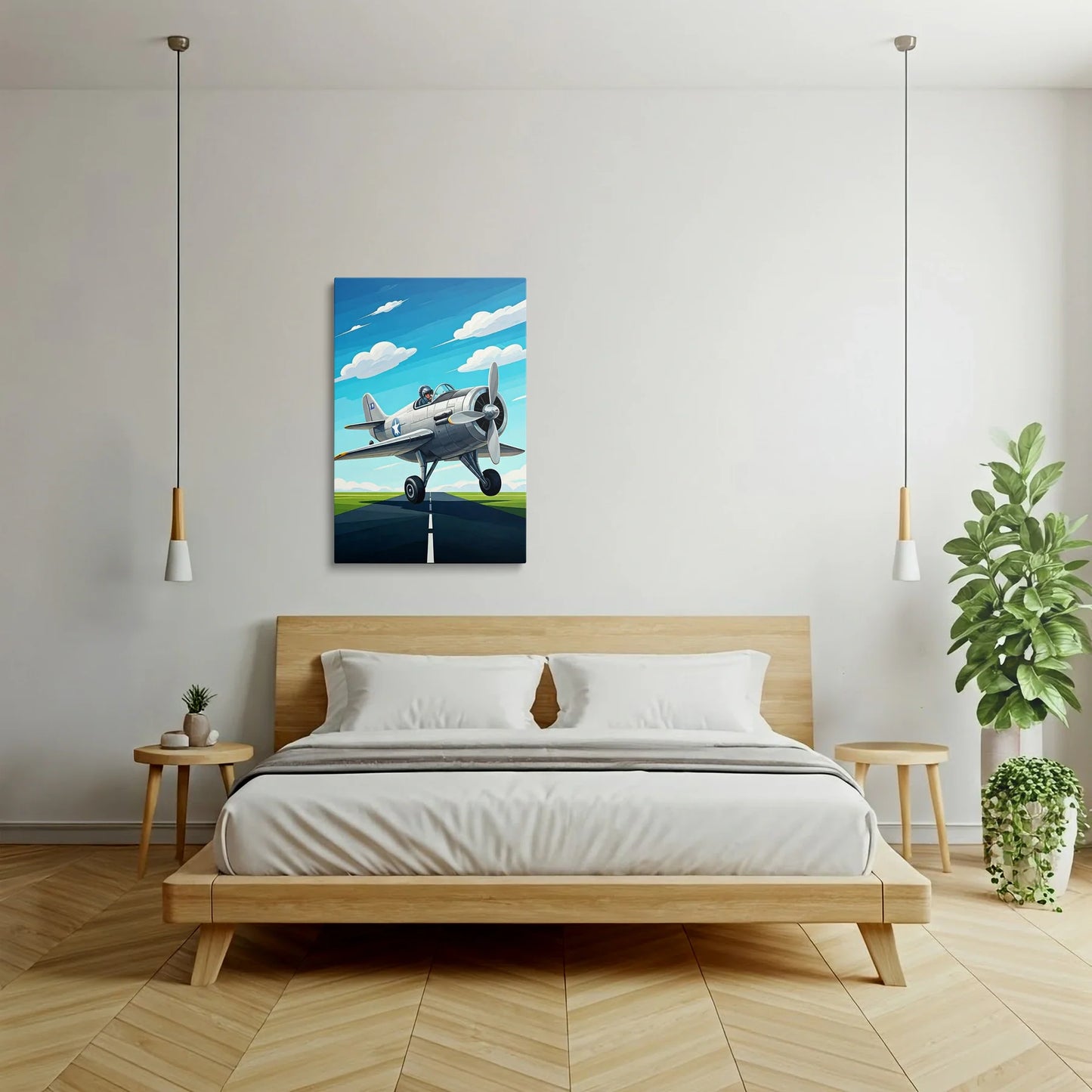 Tablou Modern - Avion Cubist Pe Cerul Albastru - vedere dormitor