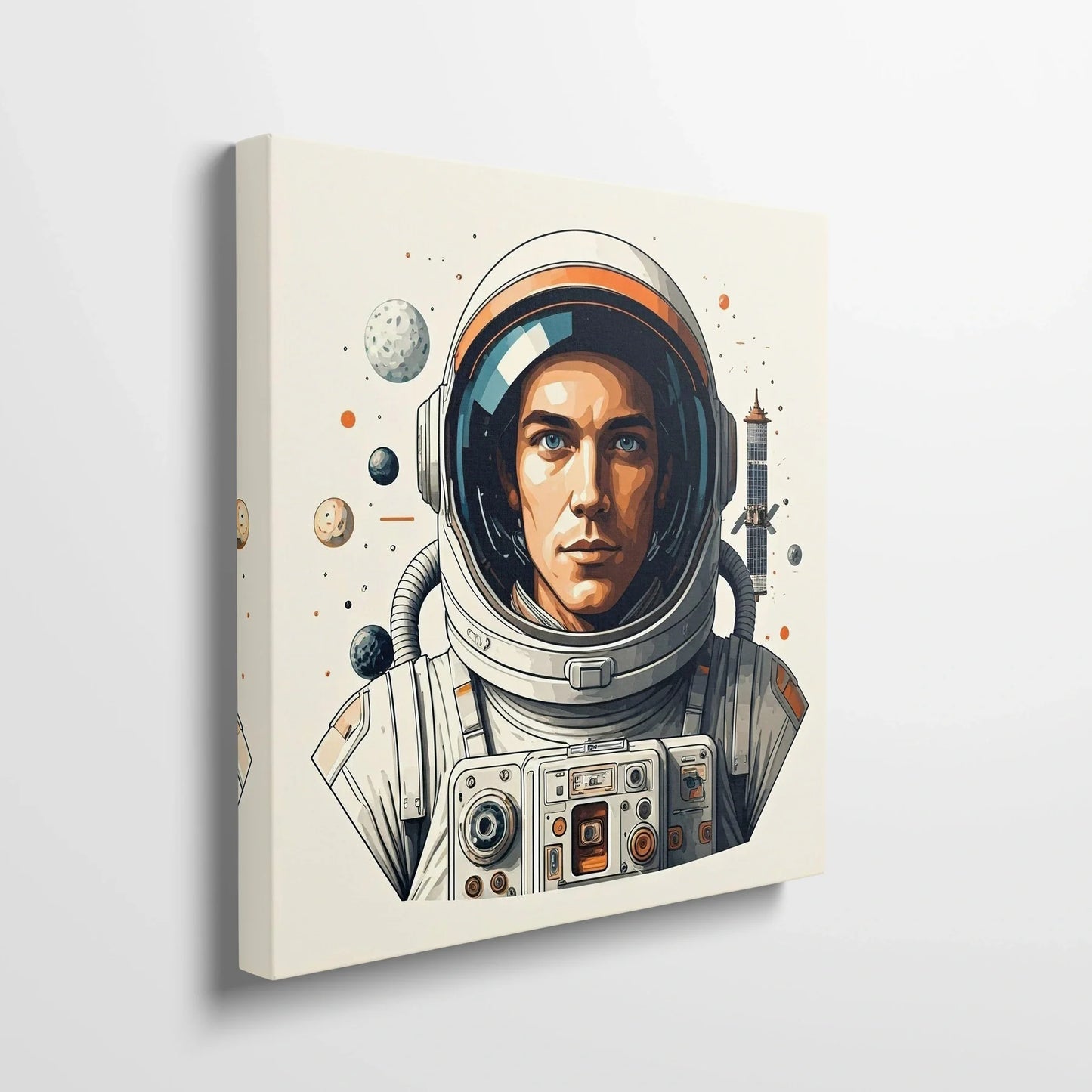 Tablou Modern - Portret Astronaut Cubist Colorat - vedere din lateral sprijinit perete