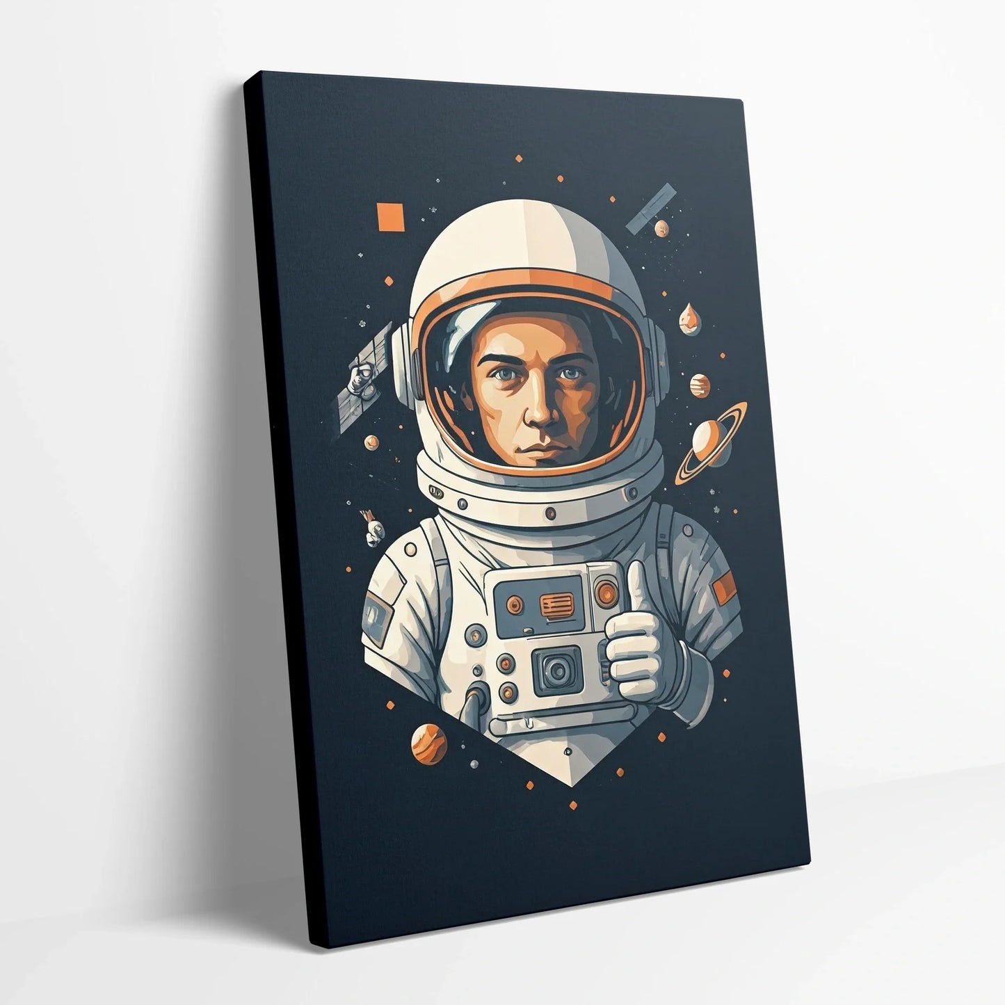 Tablou Modern - Astronaut Colorat cu Stil Cubist - vedere din lateral sprijinit perete