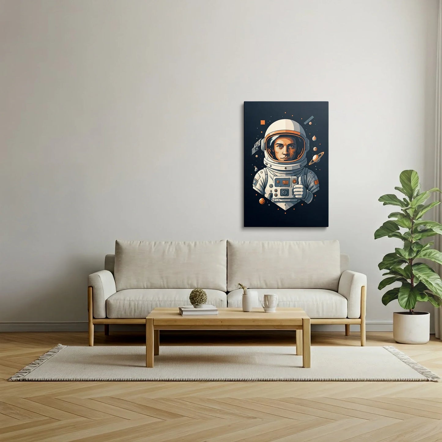Tablou Modern - Astronaut Colorat cu Stil Cubist - vedere living
