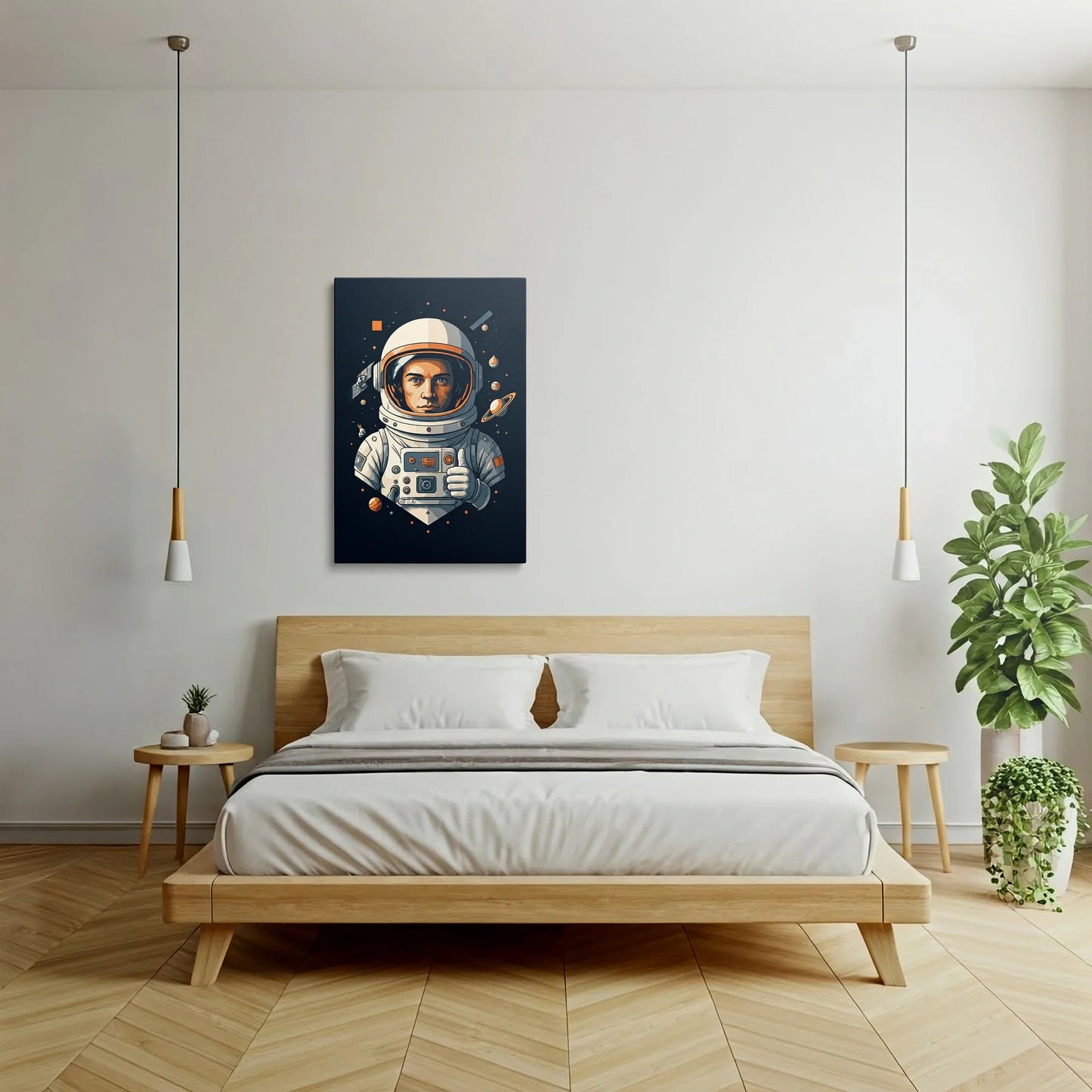 Tablou Modern - Astronaut Colorat cu Stil Cubist - vedere dormitor