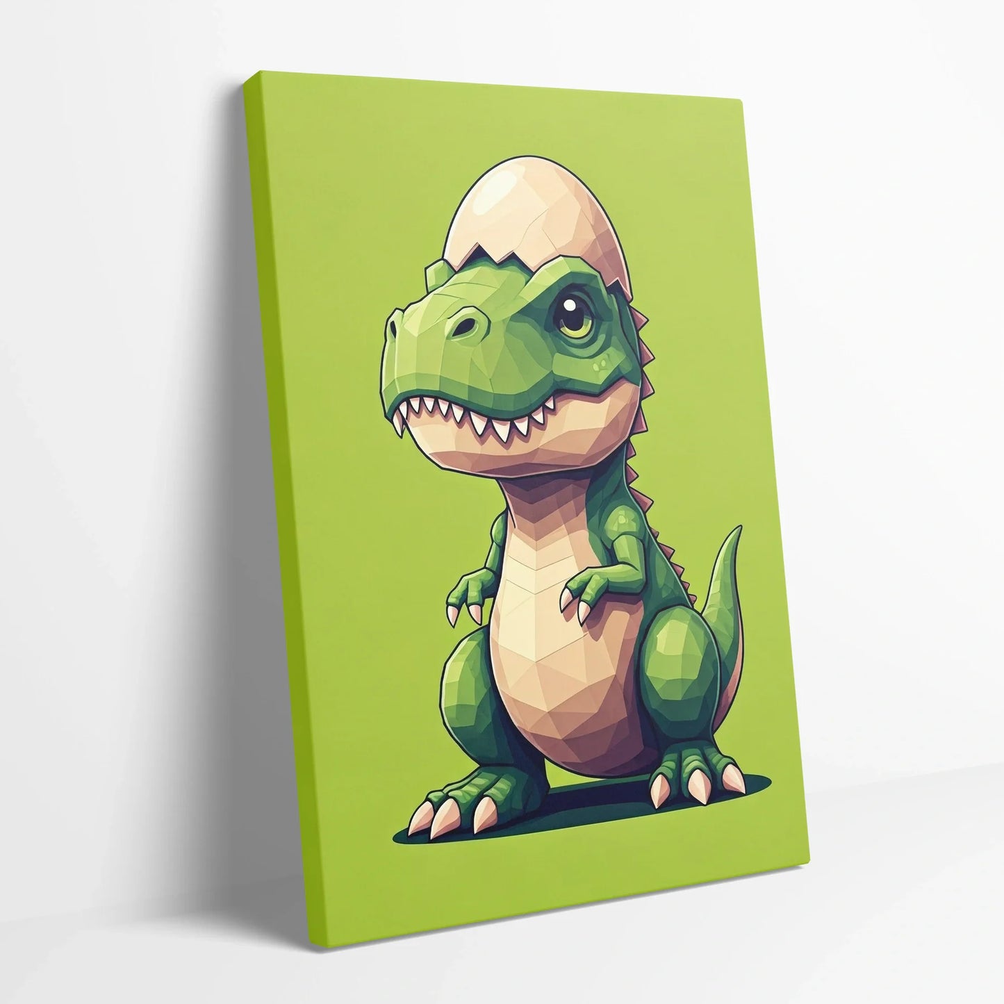 Tablou Modern - Baby Dinosaur Geometric Art - vedere din lateral sprijinit perete