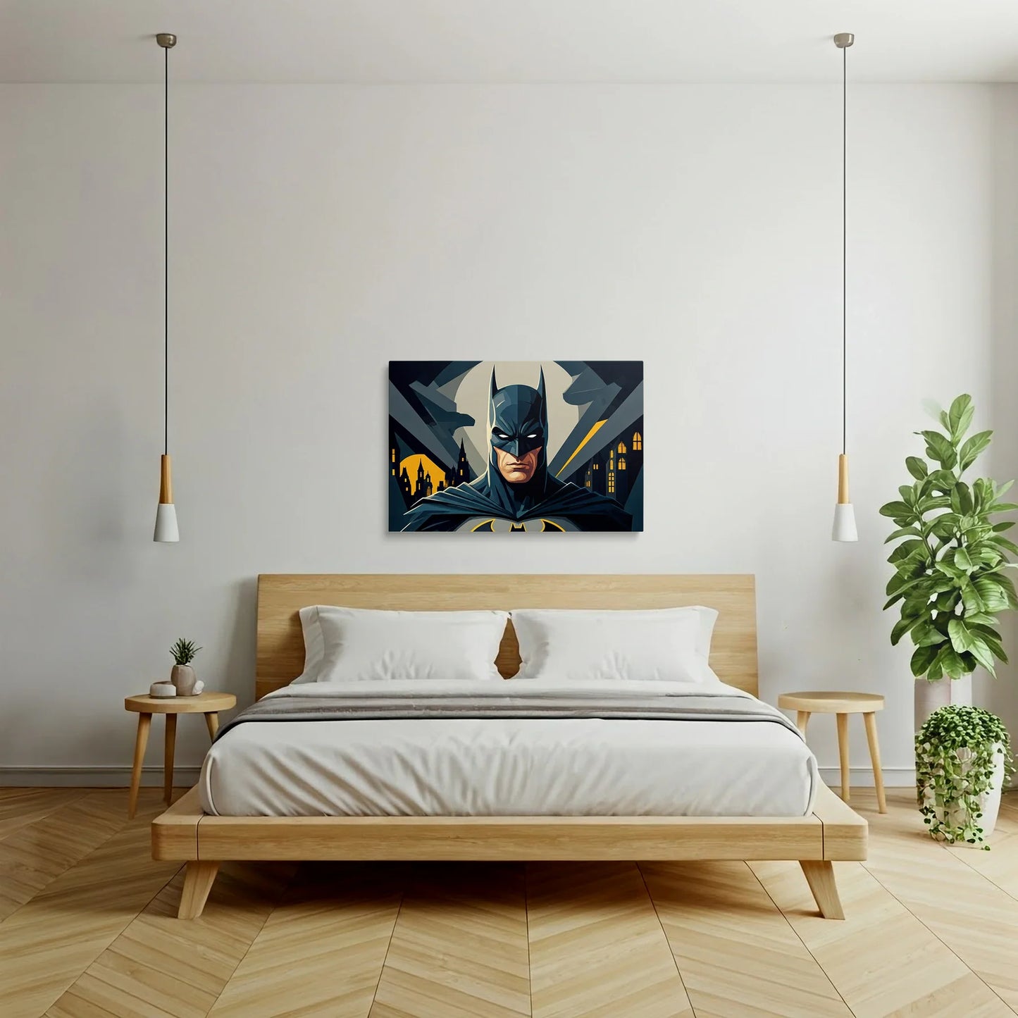 Tablou Modern - Portret Geometric cu Batman - vedere dormitor