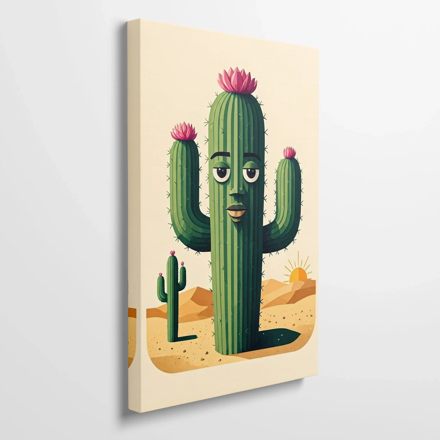 Tablou Modern - Cactus Colorat cu Personaj Amuzant - vedere din lateral
