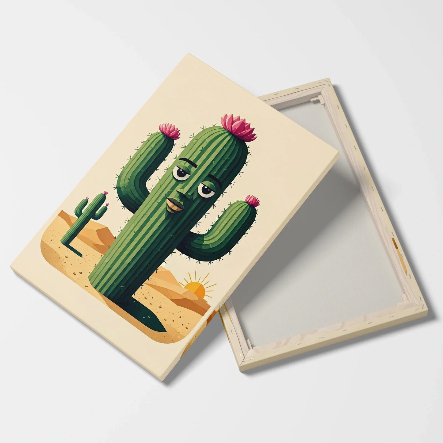 Tablou Modern - Cactus Colorat cu Personaj Amuzant - vedere fata verso