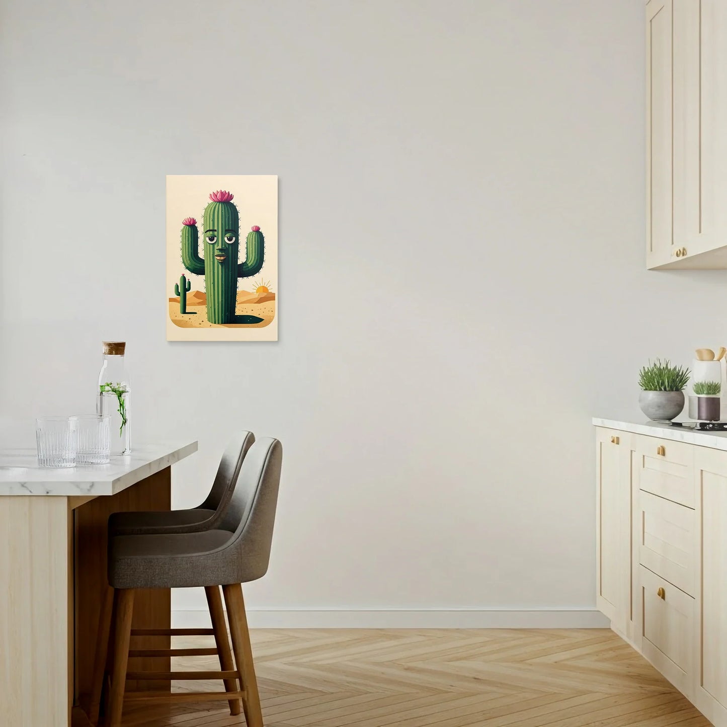 Tablou Modern - Cactus Colorat cu Personaj Amuzant - vedere bucatarie