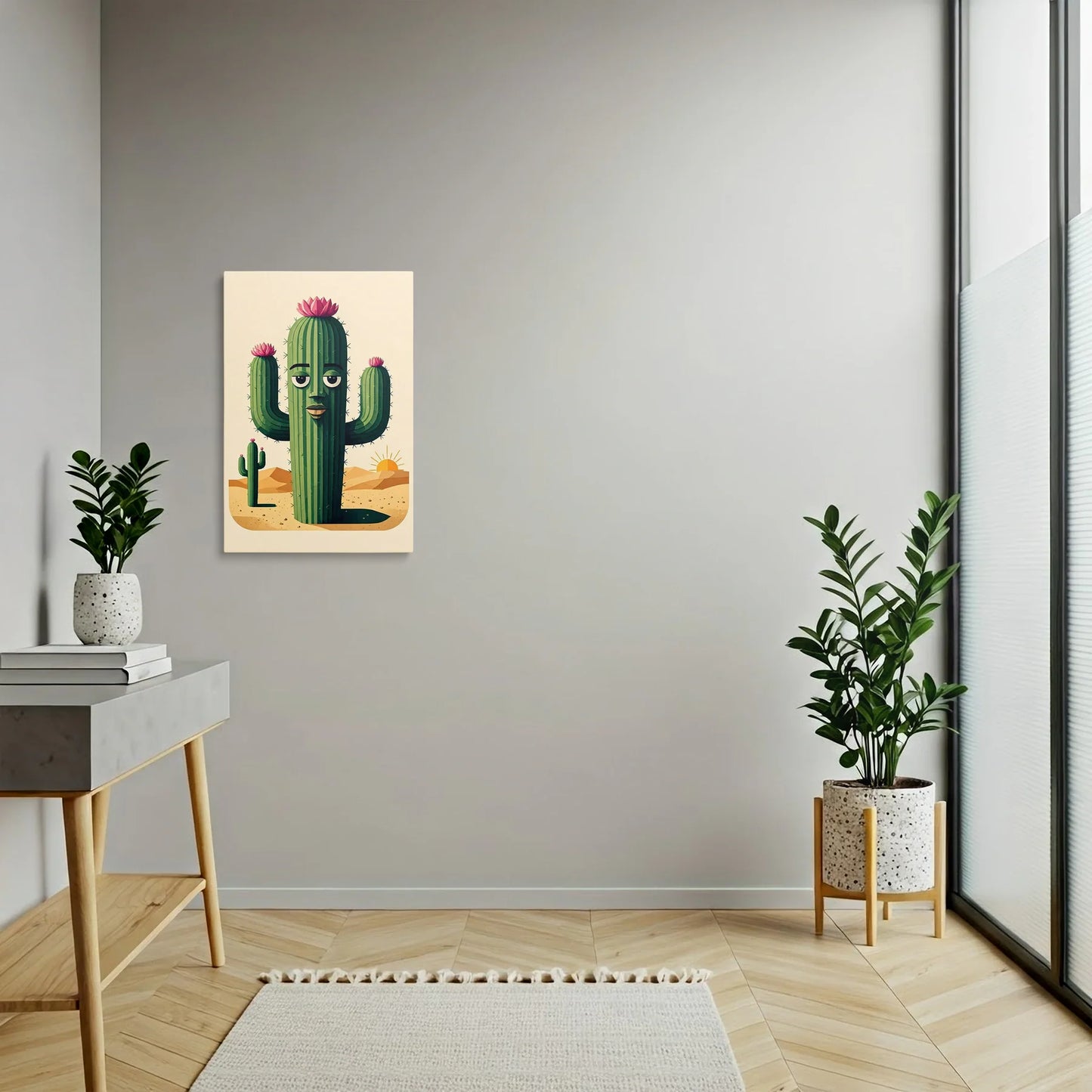 Tablou Modern - Cactus Colorat cu Personaj Amuzant - vedere hol