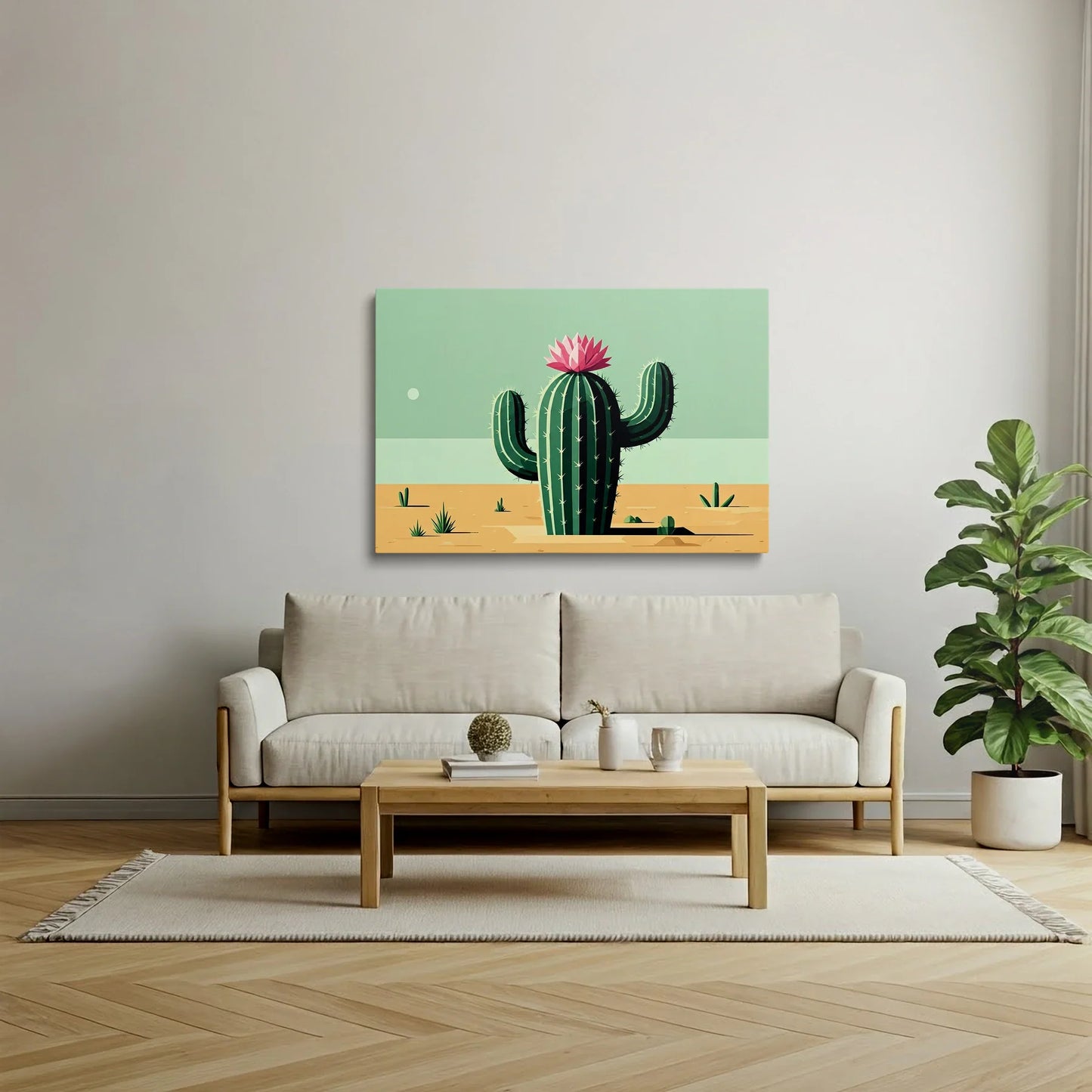Tablou Modern - Cactuș cu Flori Colorate - vedere living