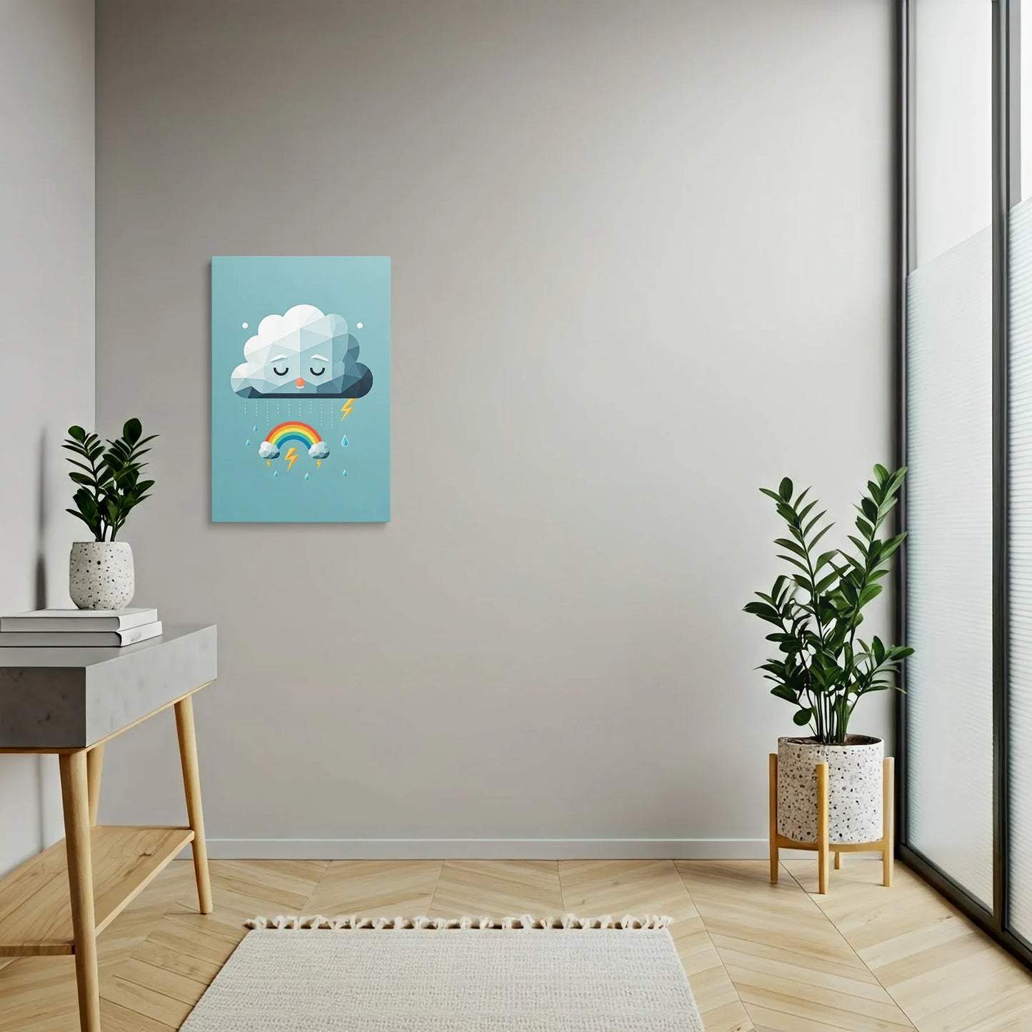 Tablou Modern - Portret Geometric cu Nor și Curcubeu - vedere hol