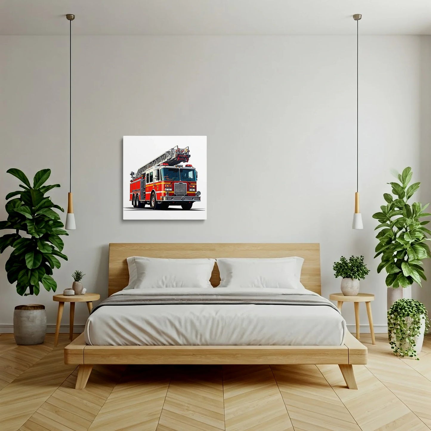 Tablou Modern - Camion de Pompieri Cubist Colorat - vedere dormitor