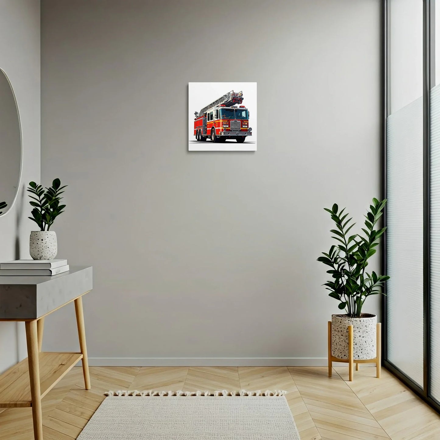 Tablou Modern - Camion de Pompieri Cubist Colorat - vedere hol