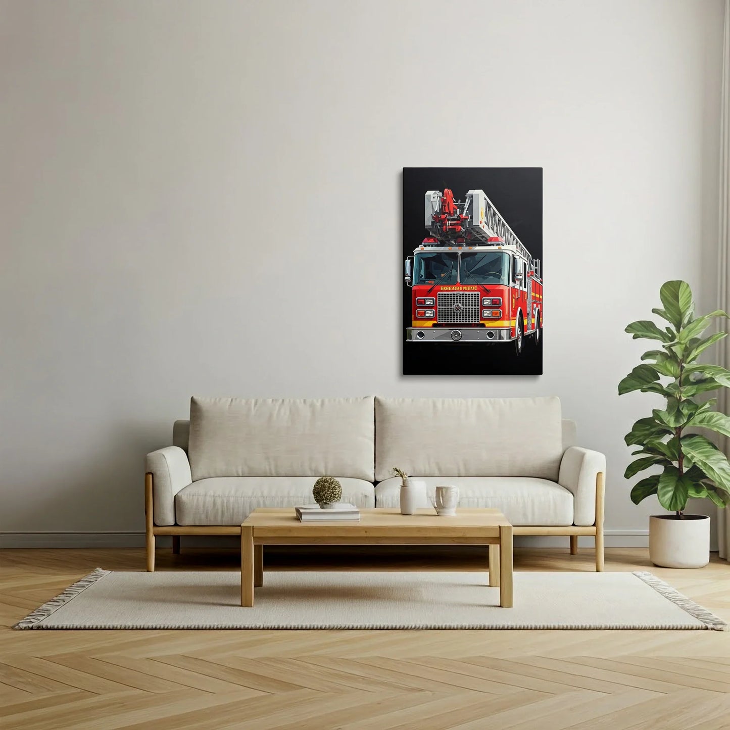 Tablou Modern - Camion de Pompieri Cubist - vedere living