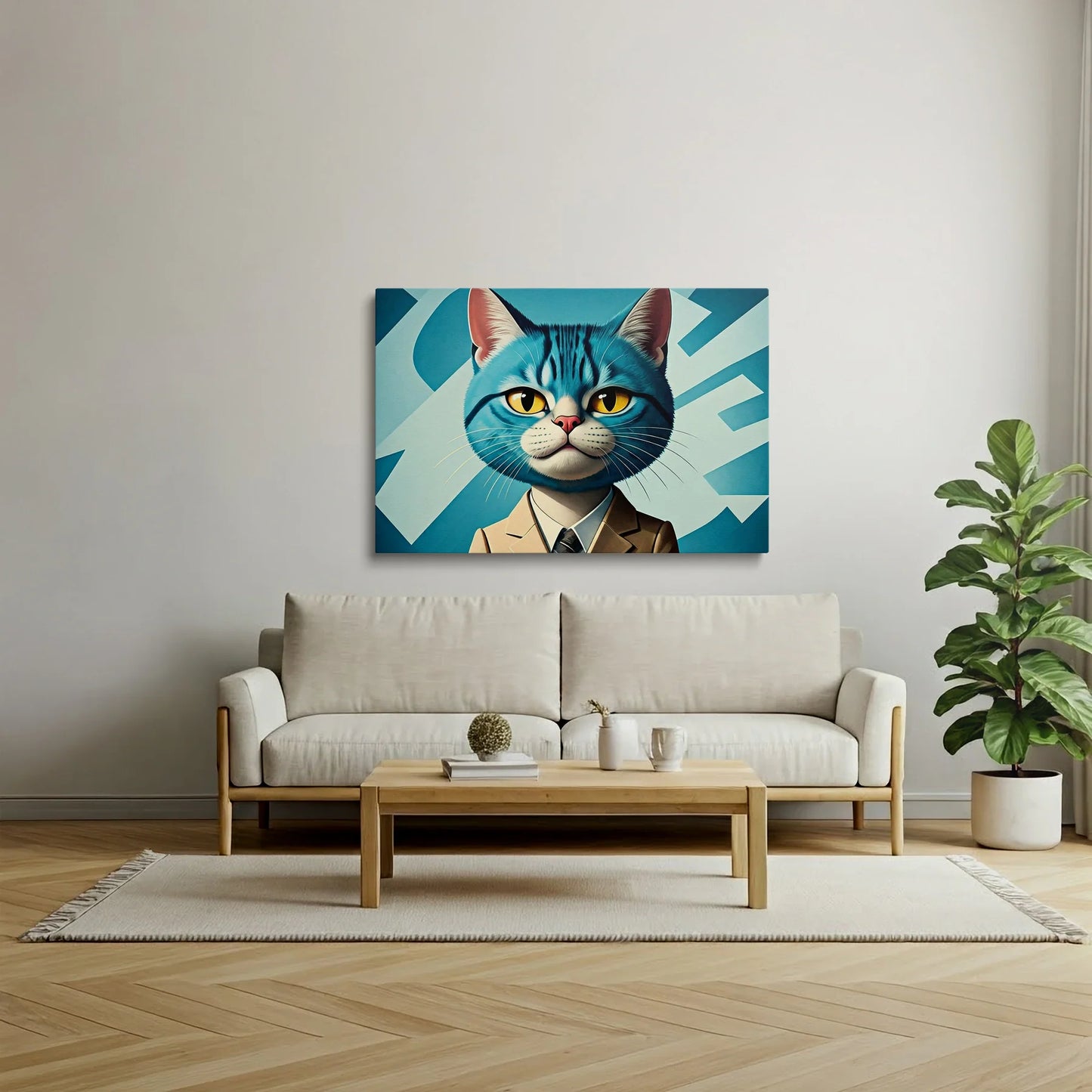 Tablou Modern - Portret Cubist cu Pisică Colorată - vedere living