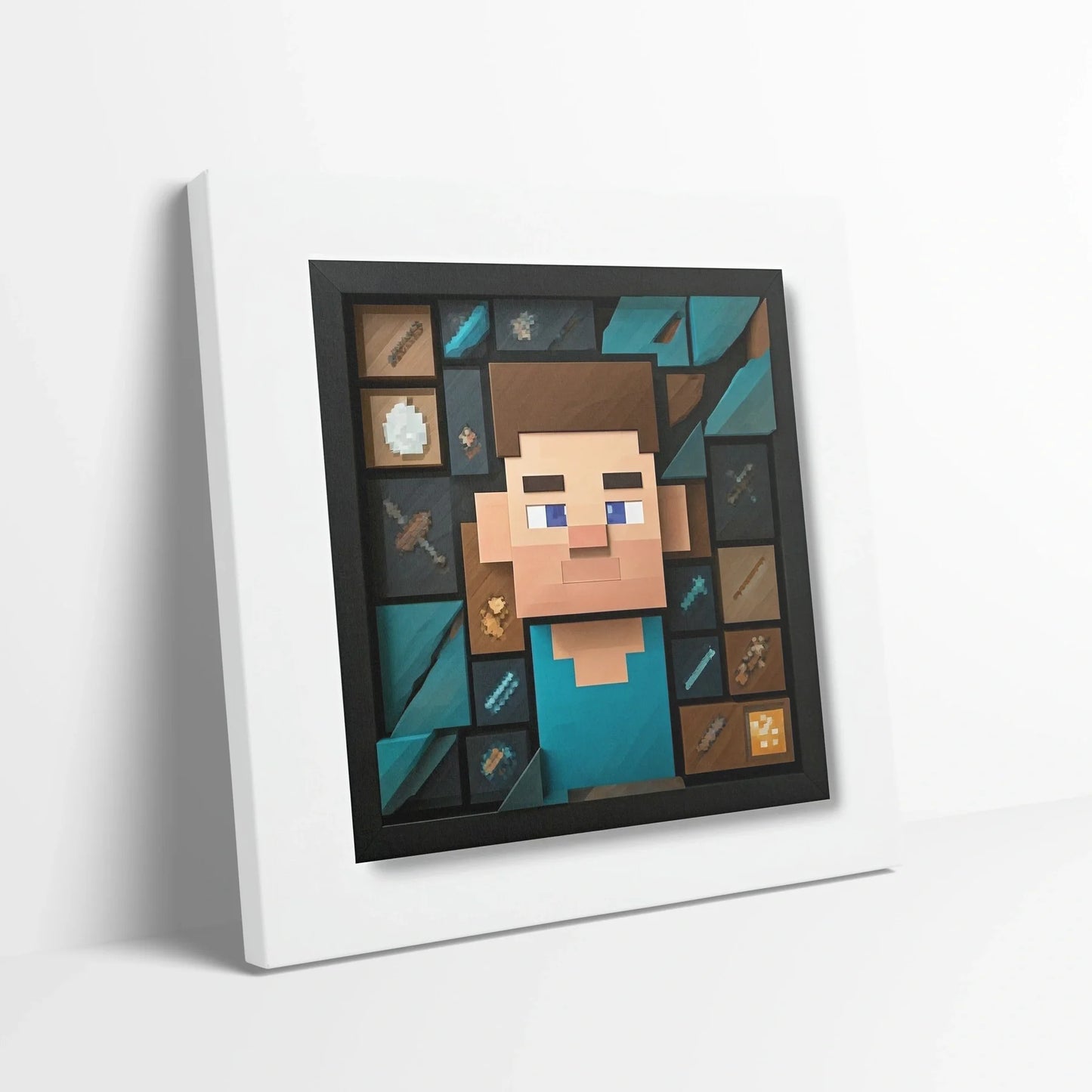 Tablou Modern - Portret Cubist Minecraft Steve - vedere din lateral