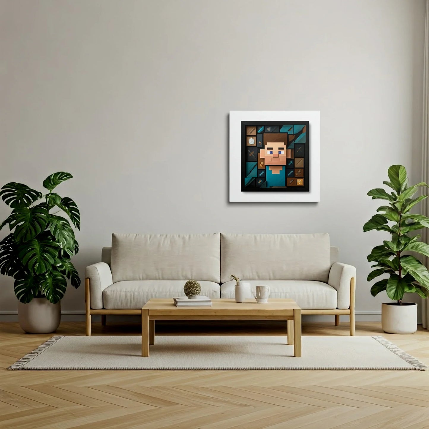 Tablou Modern - Portret Cubist Minecraft Steve - vedere living
