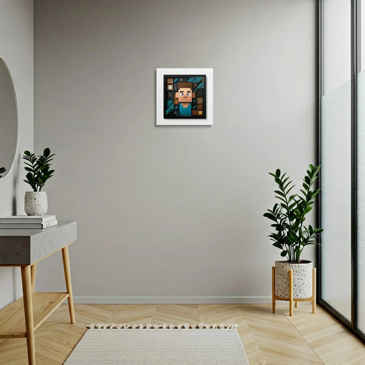 Tablou Modern - Portret Cubist Minecraft Steve - vedere hol