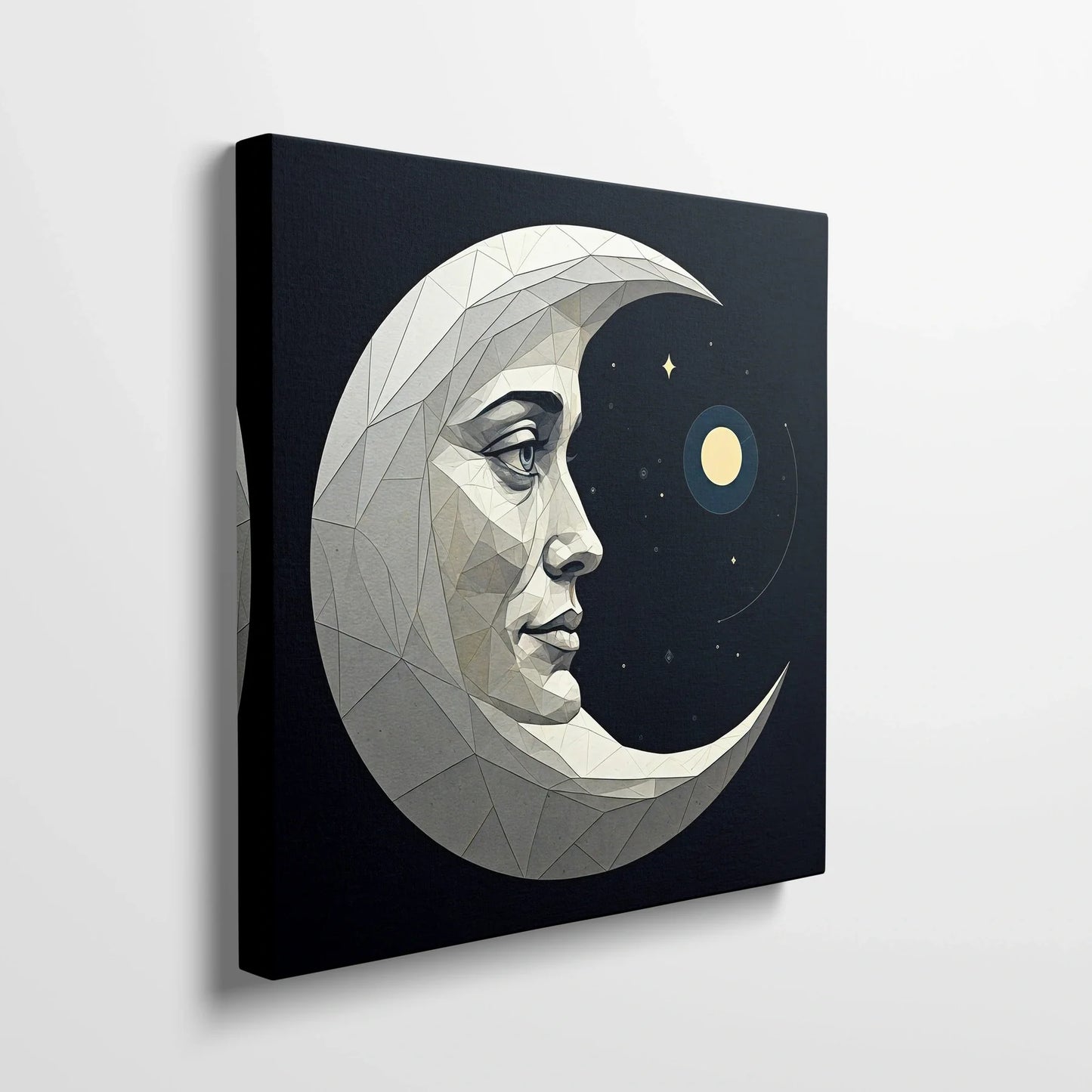 Tablou Modern - Portret Geometric Al Lunii - vedere din lateral sprijinit perete