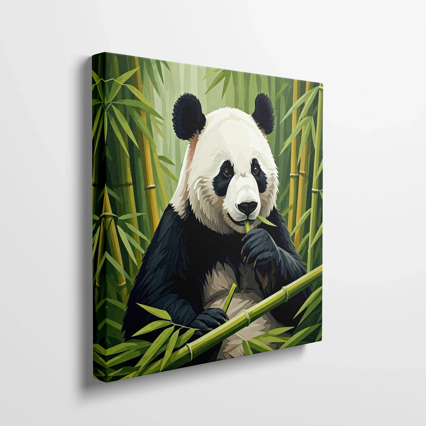 Tablou Modern - Panda Geometric în Natură - vedere din lateral sprijinit perete