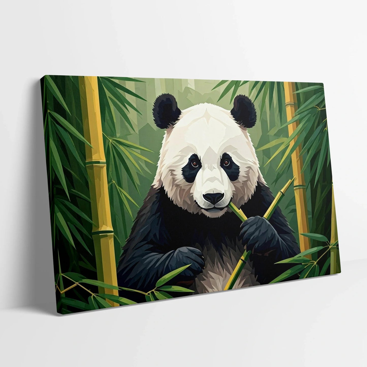 Tablou Modern - Panda Cubist în Natură - vedere din lateral sprijinit perete