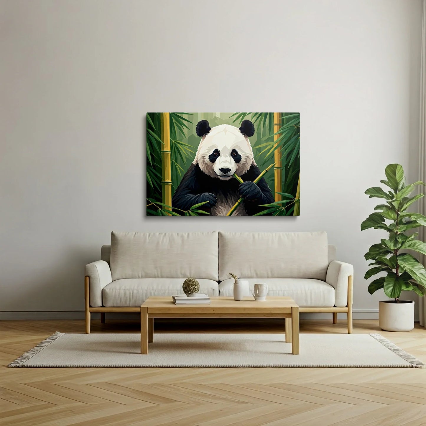 Tablou Modern - Panda Cubist în Natură - vedere living