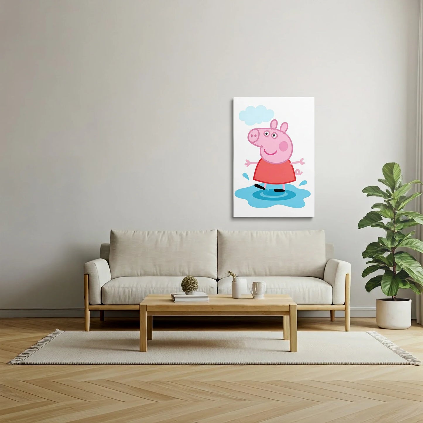 Tablou Modern - Peppa Pig în Ploaie - vedere living