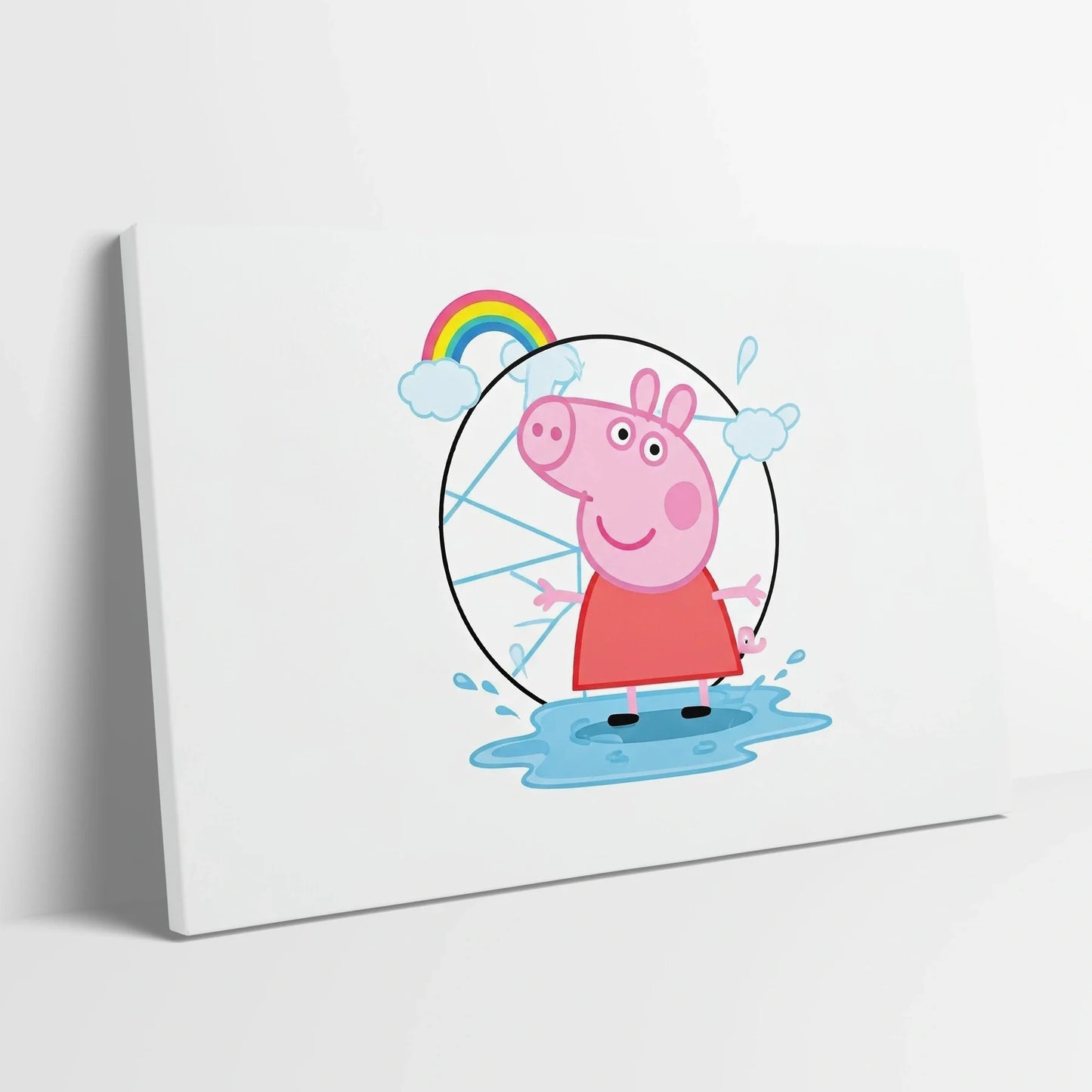 Tablou Modern - Peppa Pig în Stil Geometric Cubist - vedere din lateral sprijinit perete