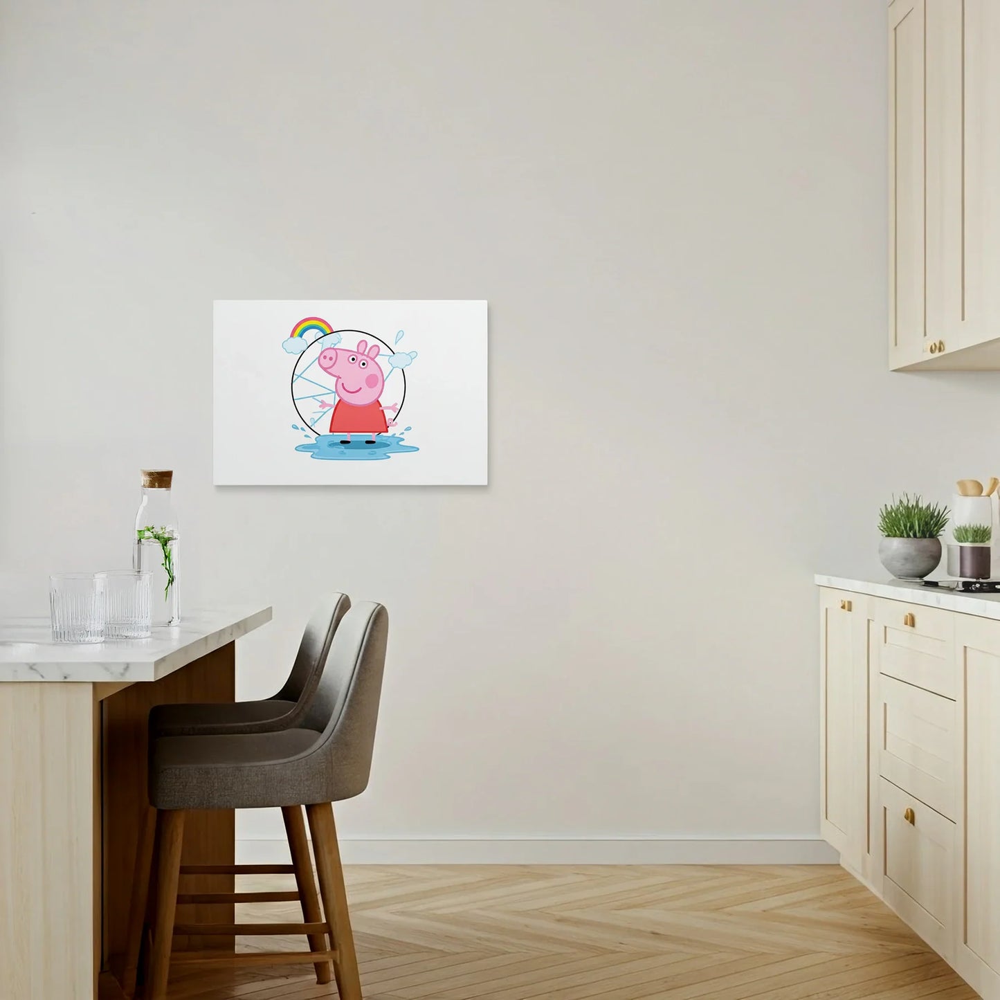 Tablou Modern - Peppa Pig în Stil Geometric Cubist - vedere bucatarie