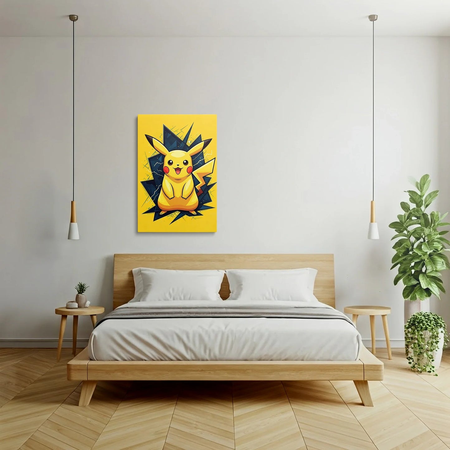 Tablou Modern - Pikachu Geometric Colorat - vedere dormitor