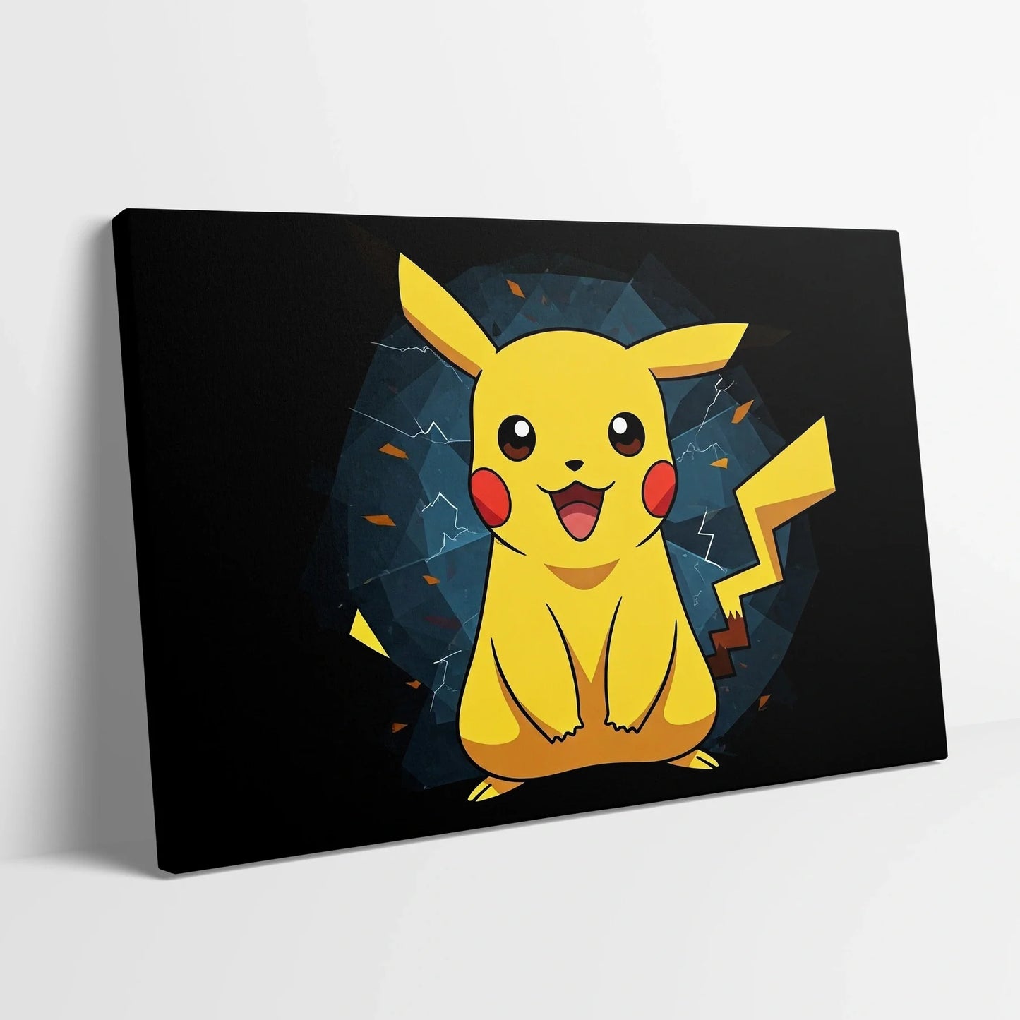 Tablou Modern - Pikachu Cubist în Culori Vii - vedere din lateral sprijinit perete