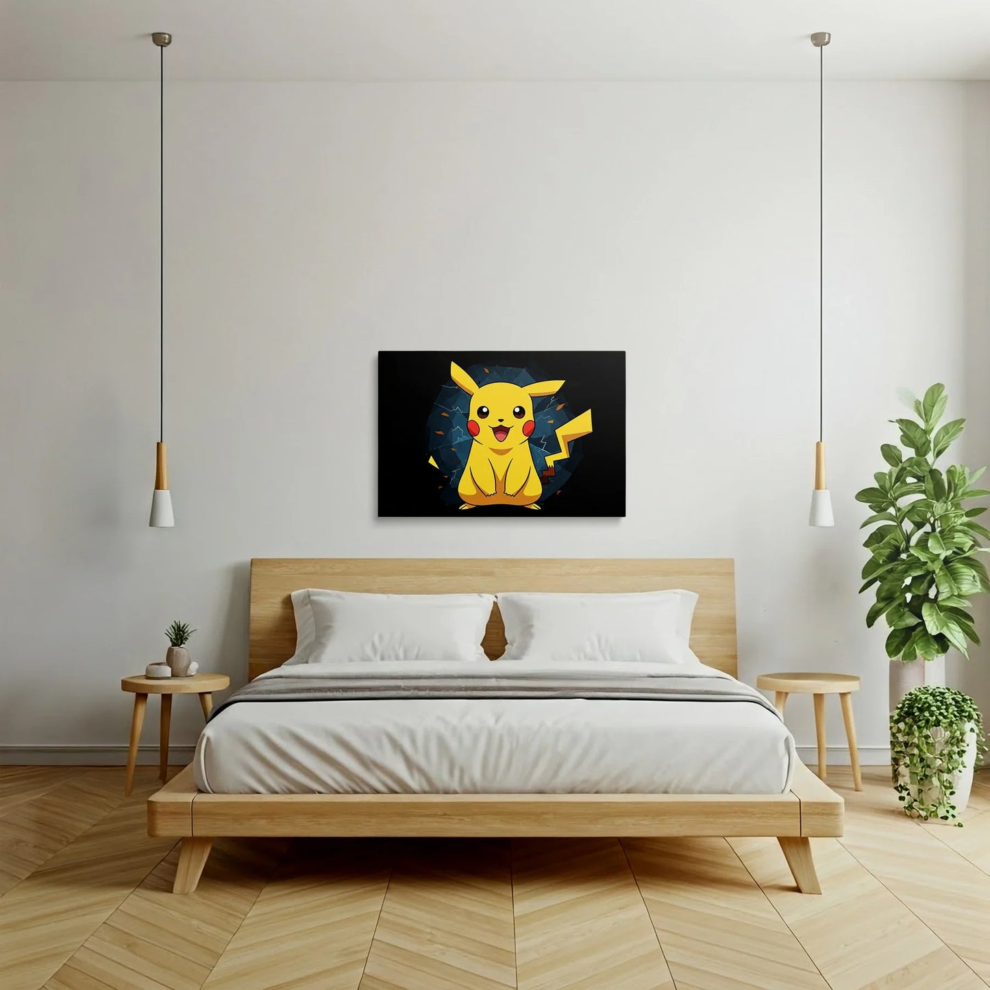 Tablou Modern - Pikachu Cubist în Culori Vii - vedere dormitor