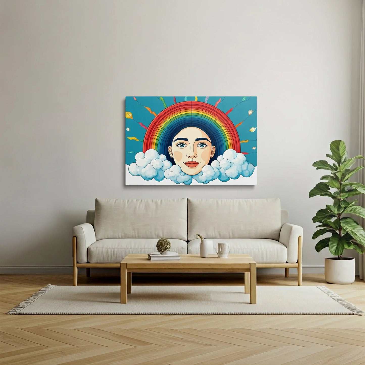 Tablou Modern - Portret Geometric cu Curcubeu - vedere living