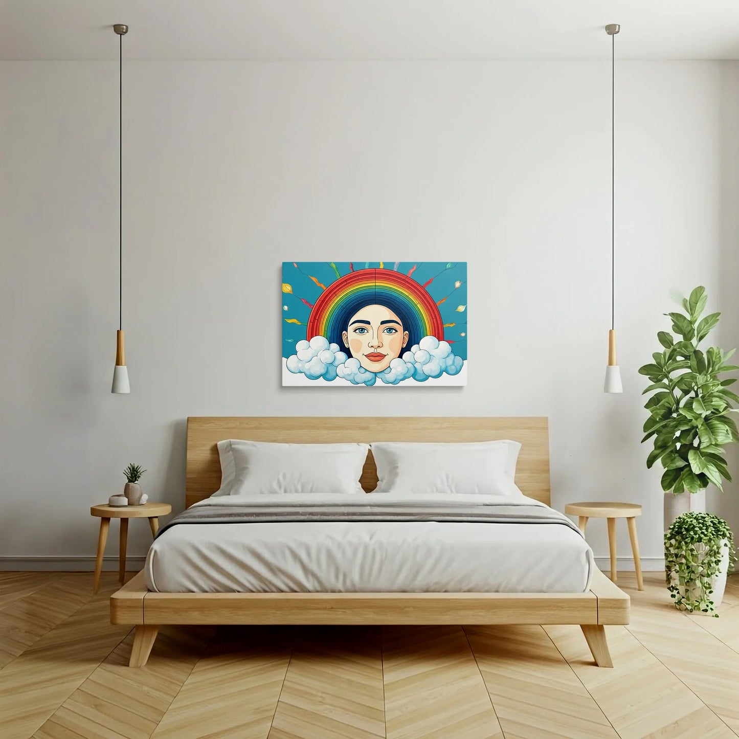 Tablou Modern - Portret Geometric cu Curcubeu - vedere dormitor