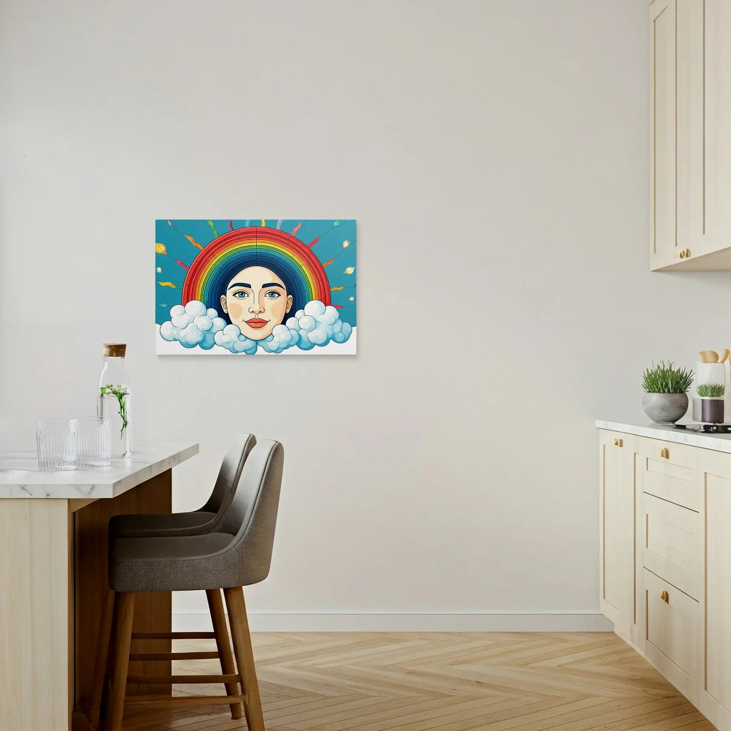 Tablou Modern - Portret Geometric cu Curcubeu - vedere bucatarie