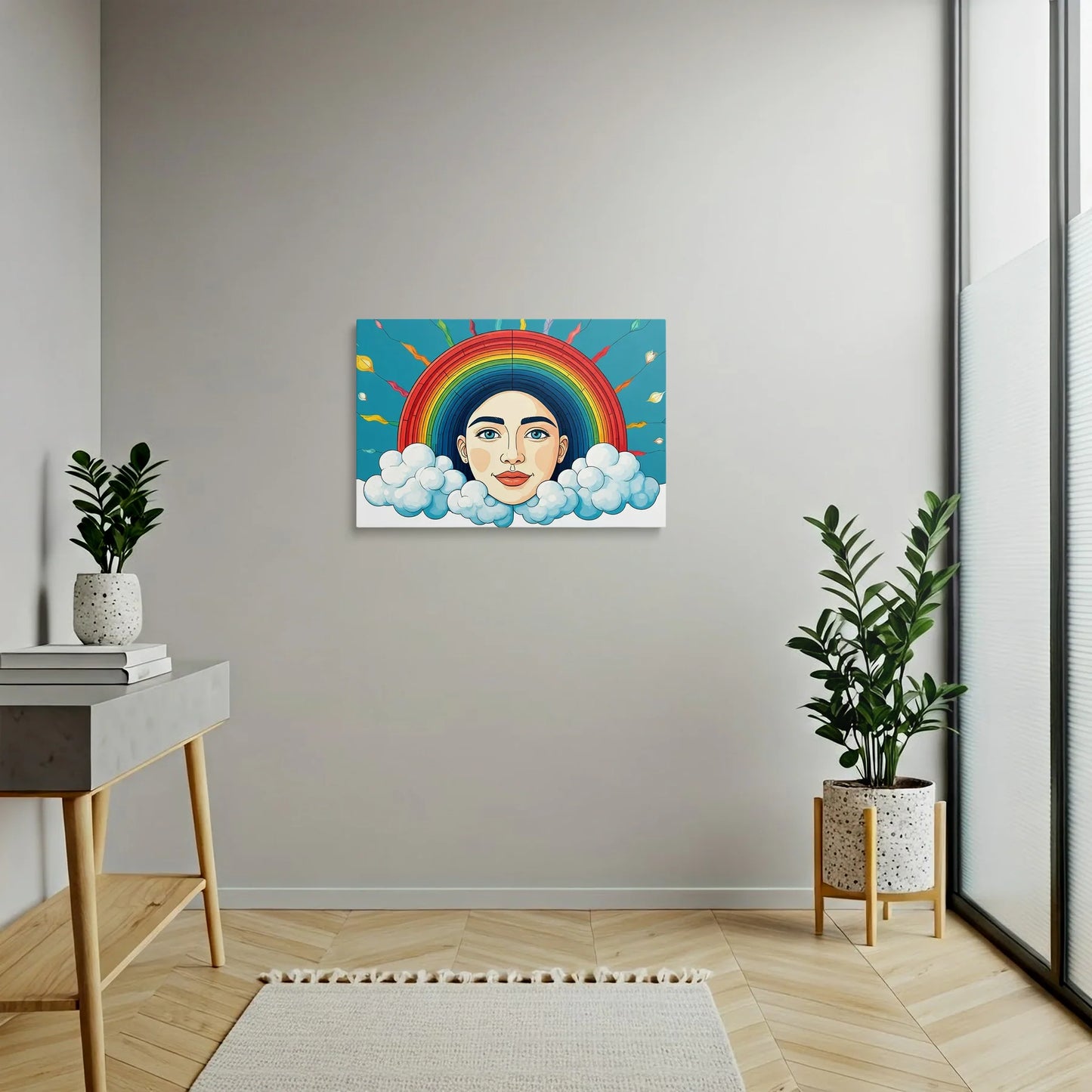 Tablou Modern - Portret Geometric cu Curcubeu - vedere hol