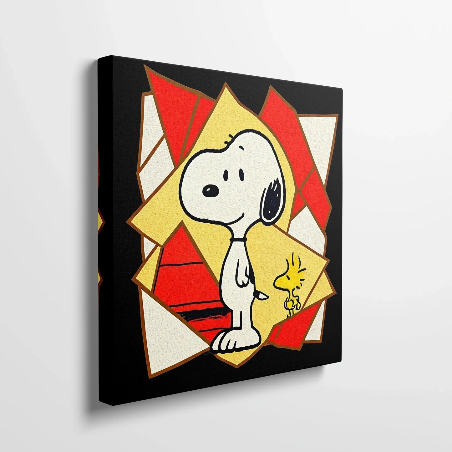 Tablou Modern - Portret Cubist cu Snoopy și Prietenul Său - vedere din lateral sprijinit perete