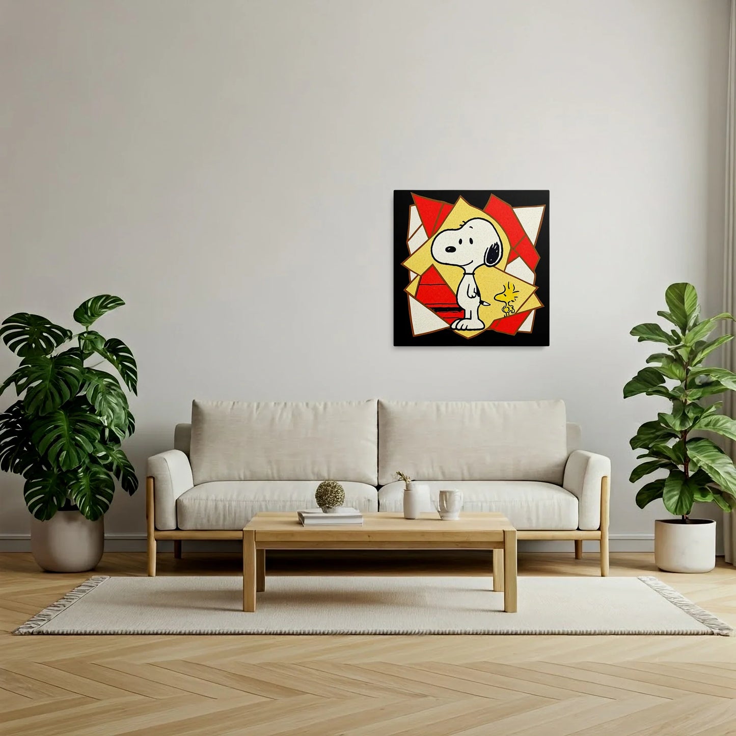 Tablou Modern - Portret Cubist cu Snoopy și Prietenul Său - vedere living