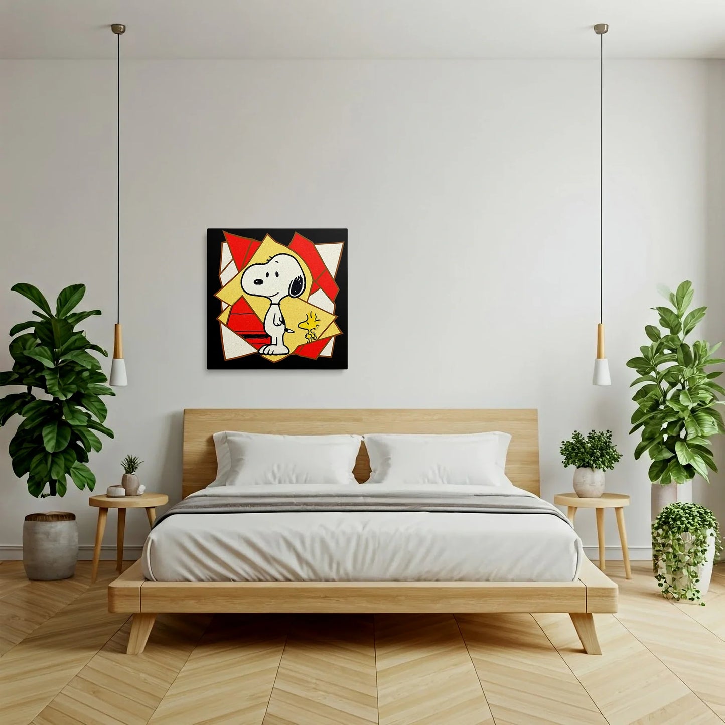 Tablou Modern - Portret Cubist cu Snoopy și Prietenul Său - vedere dormitor