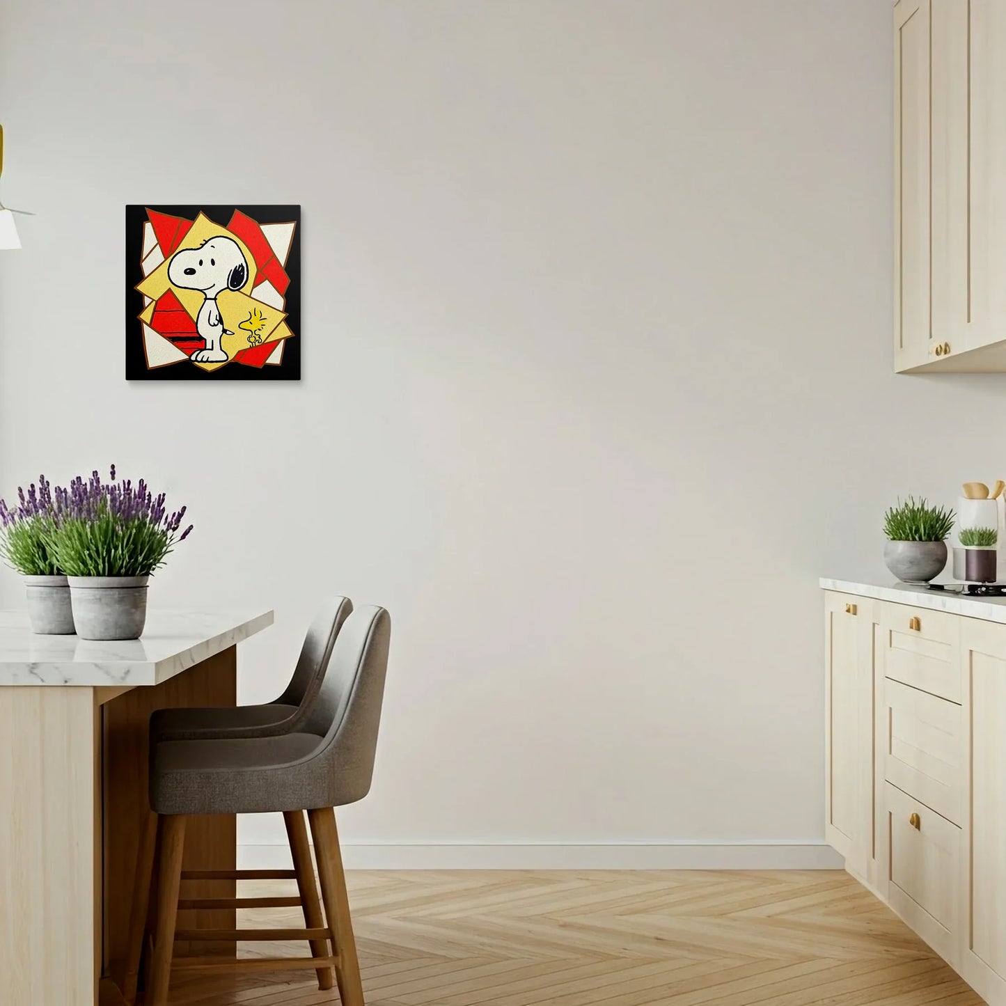 Tablou Modern - Portret Cubist cu Snoopy și Prietenul Său - vedere bucatarie