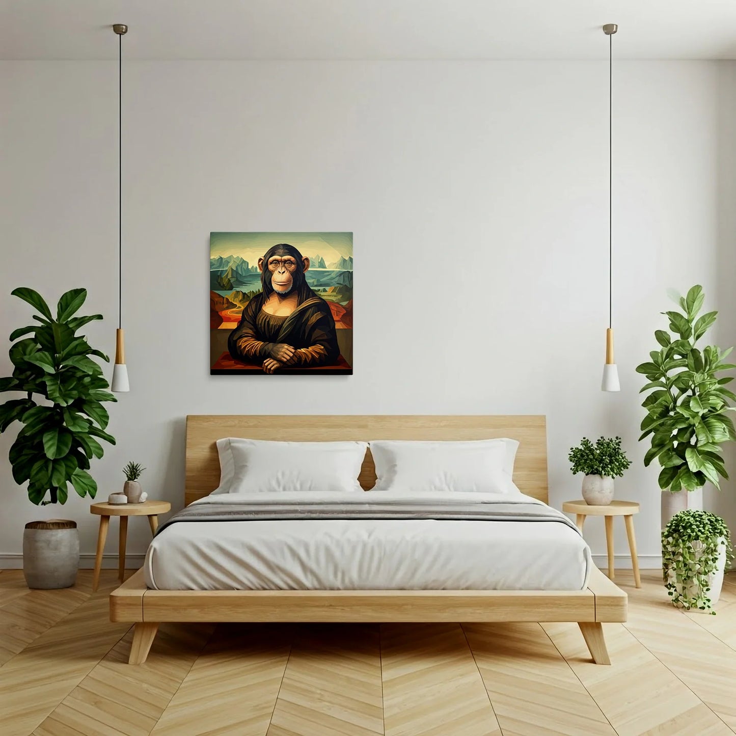 Tablou Modern - Maimuța Cubistă cu Fundal Geometric - vedere dormitor
