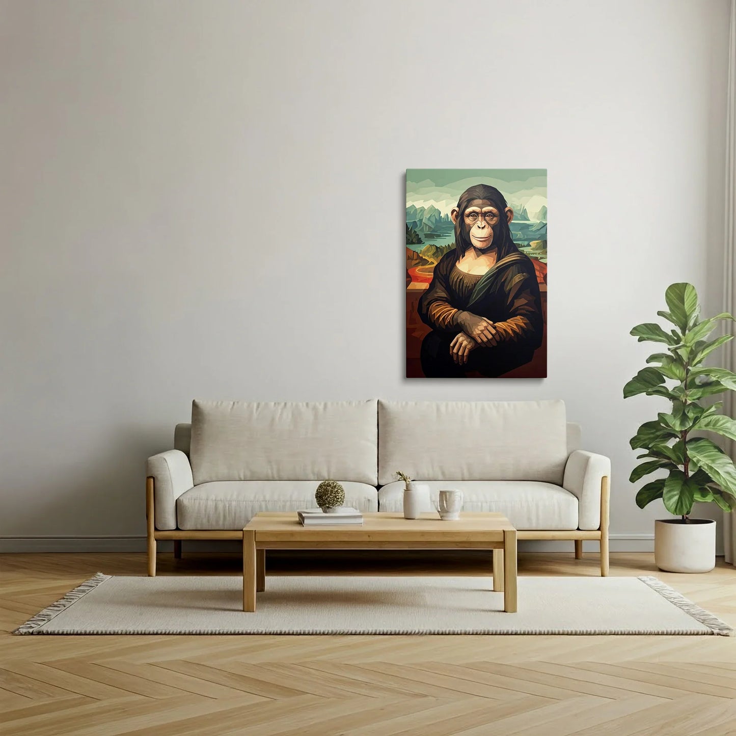 Tablou Modern - Portret Geometric cu Maimuță 2 - vedere living