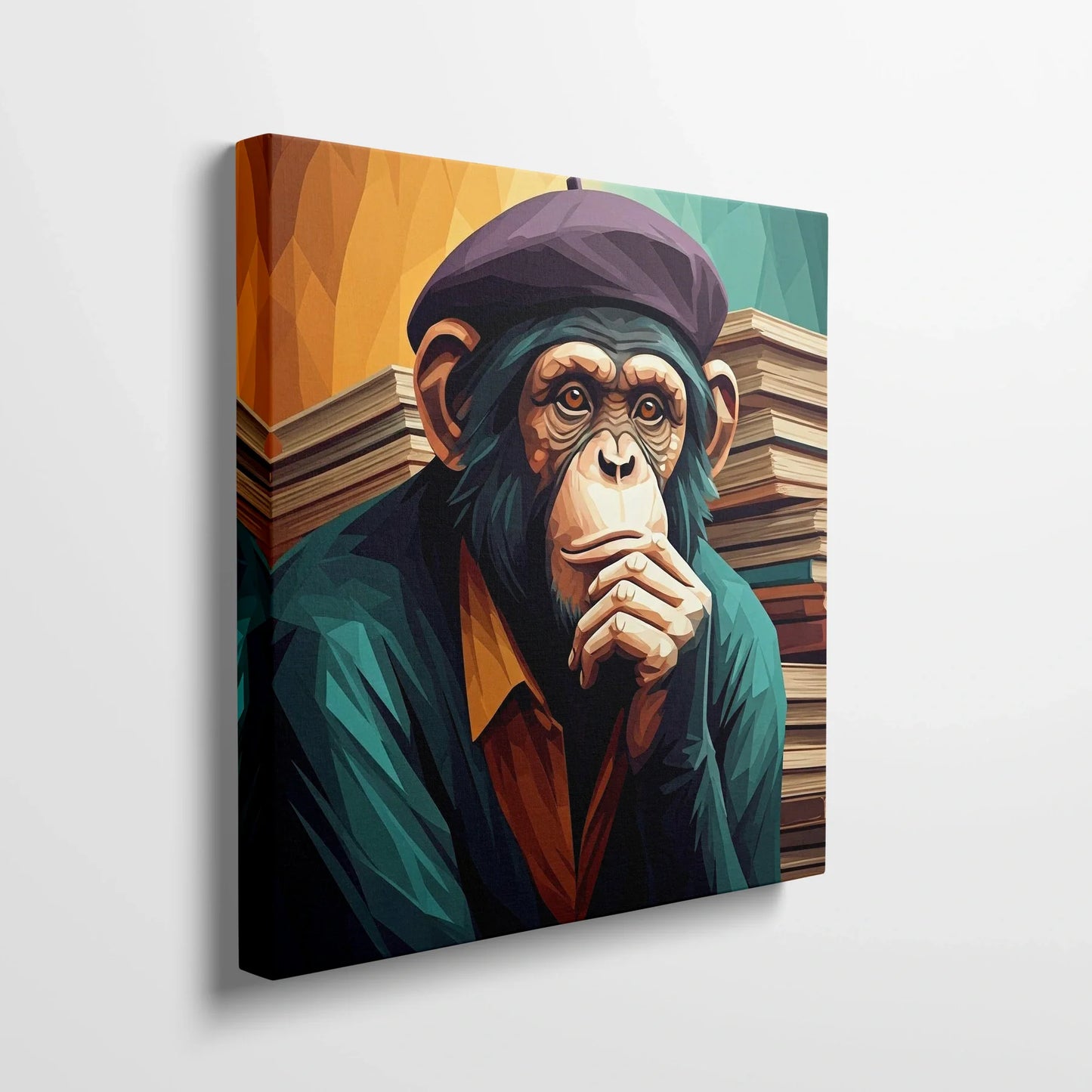 Tablou Modern - Portret Geometric de Maimuță 9 - vedere din lateral sprijinit perete