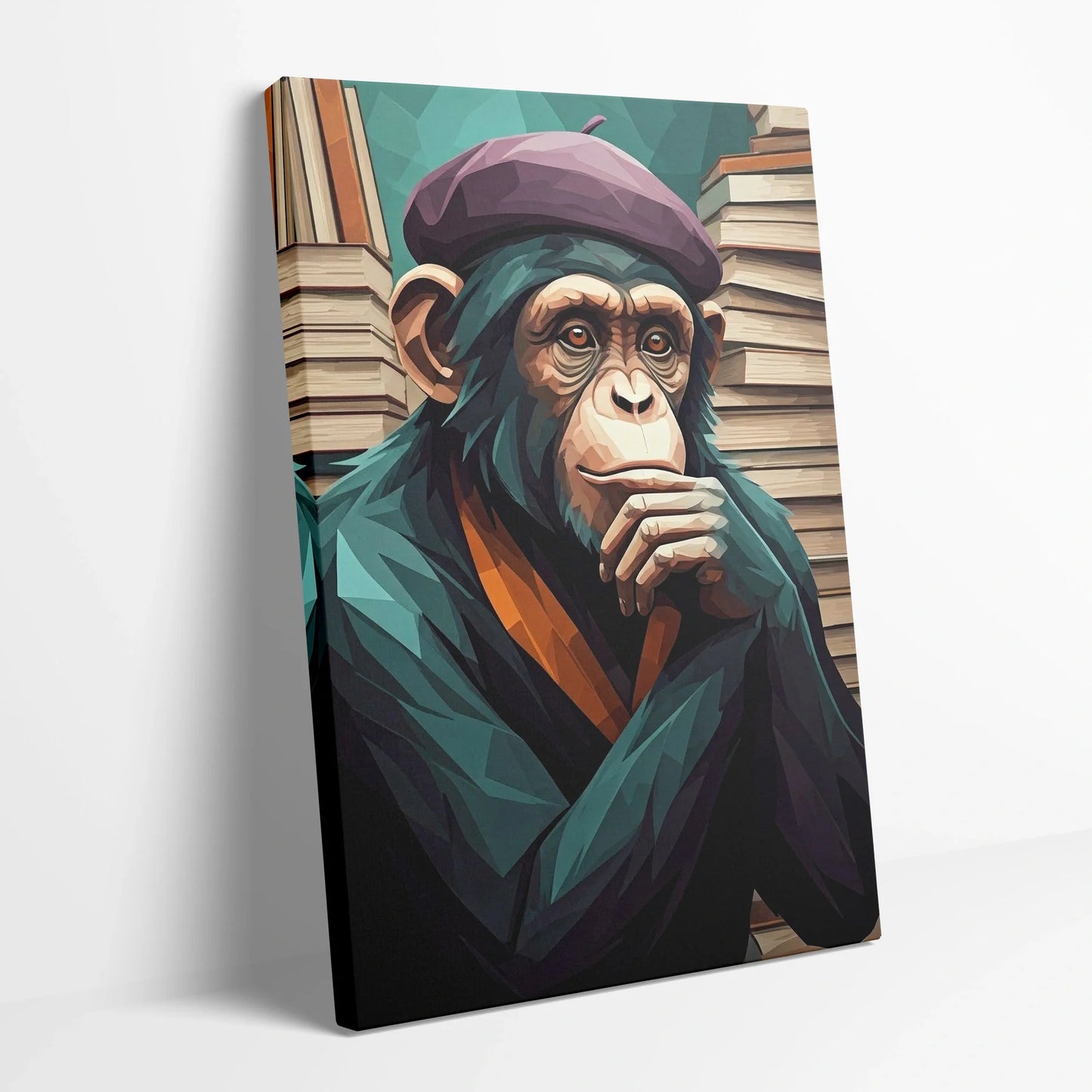 Tablou Modern - Portret Geometric de Maimuță 10 - vedere din lateral sprijinit perete