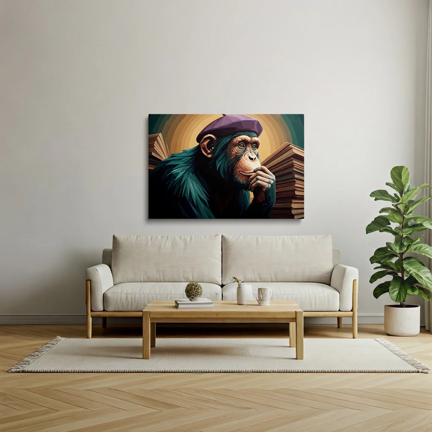Tablou Modern - Maimuță Gânditoare în Stil Cubist - vedere living