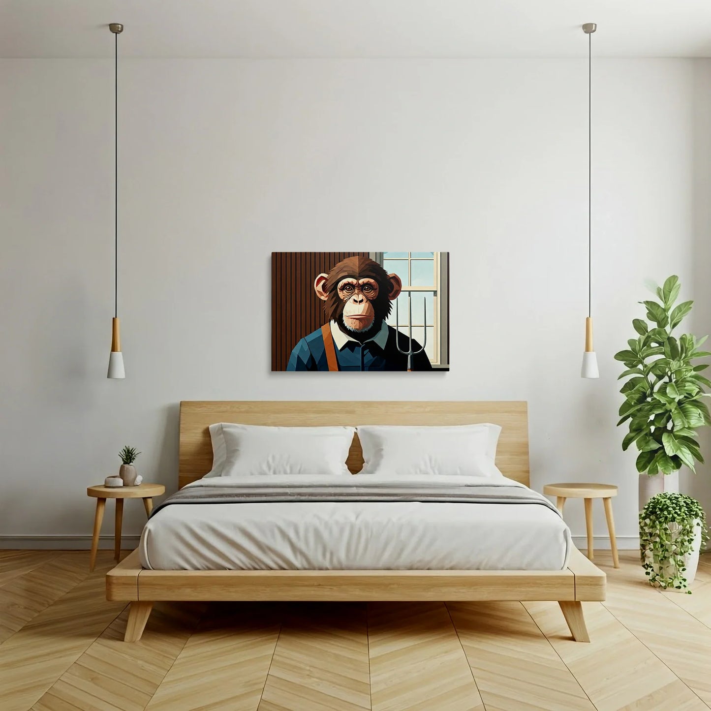 Tablou Modern - Portret Geometric Al Maimuței 9 - vedere dormitor