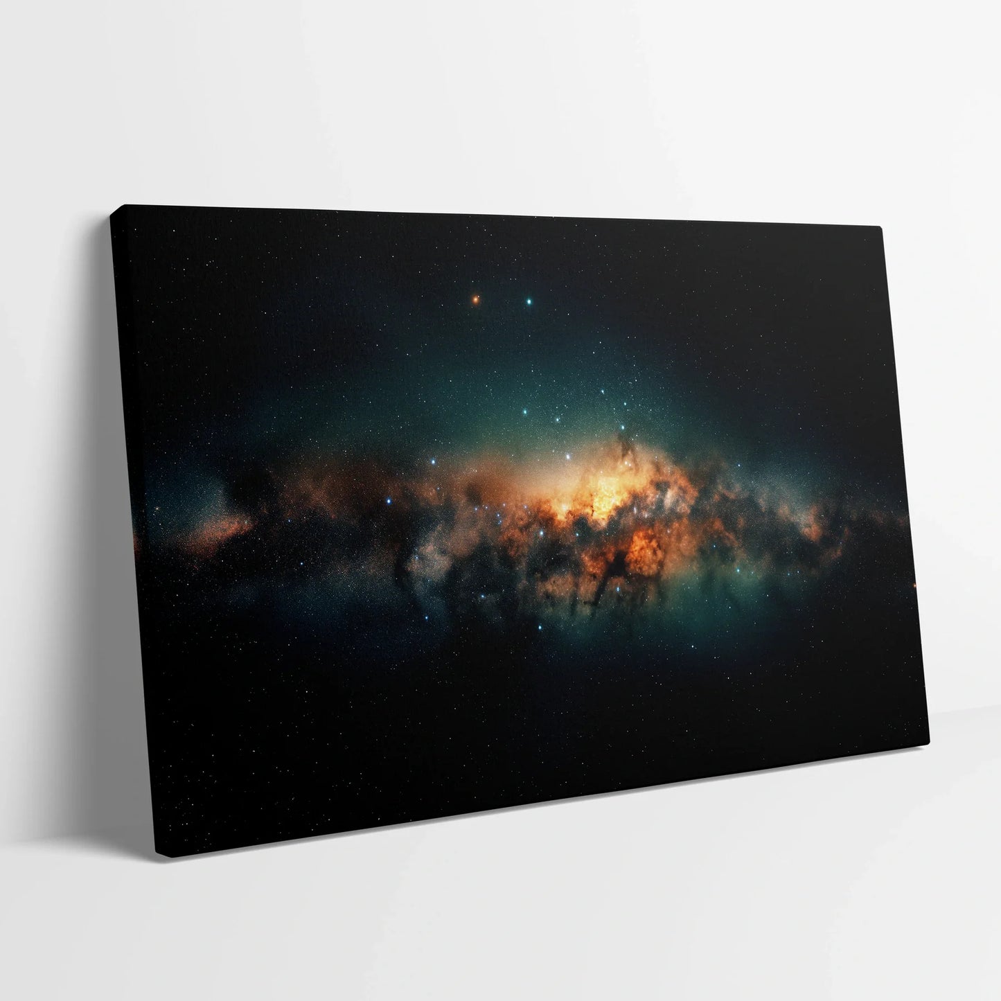 Tablou Peisaje - Galaxii Colorate în Noaptea Cosmică - vedere din lateral sprijinit perete