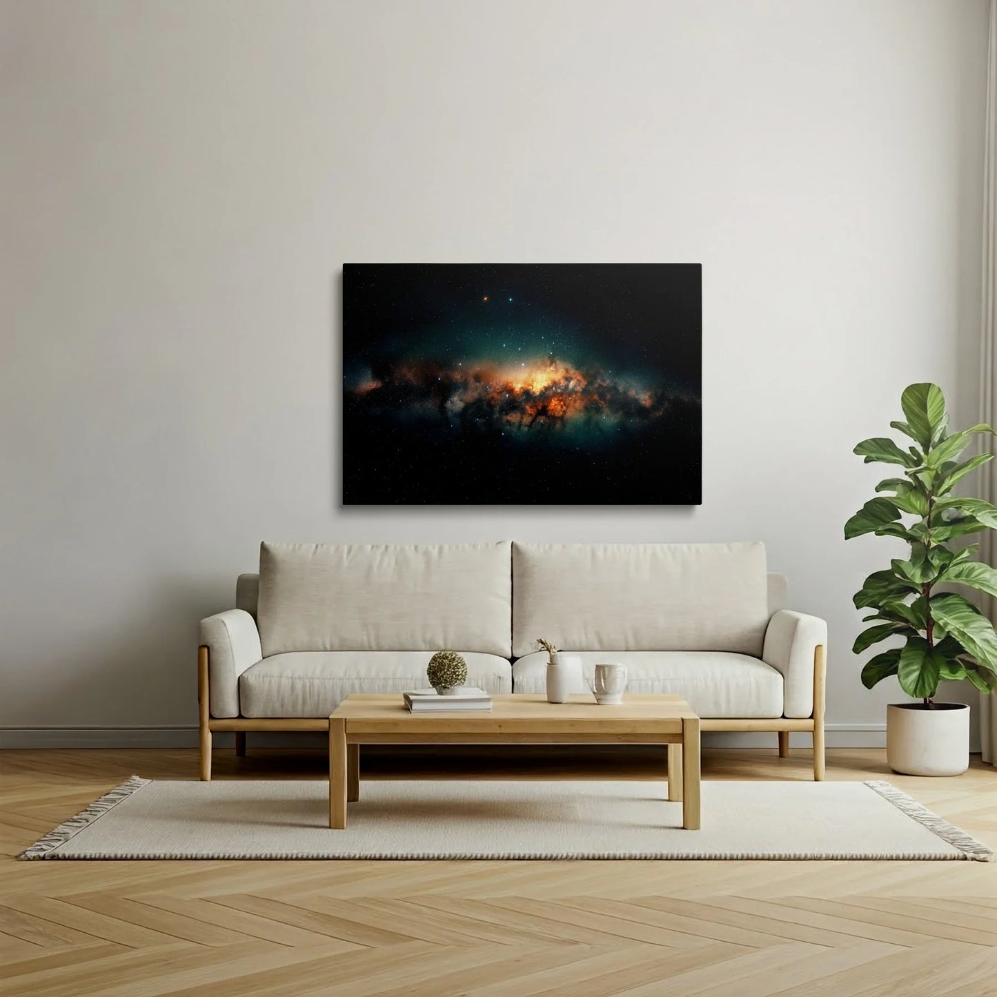 Tablou Peisaje - Galaxii Colorate în Noaptea Cosmică - vedere living