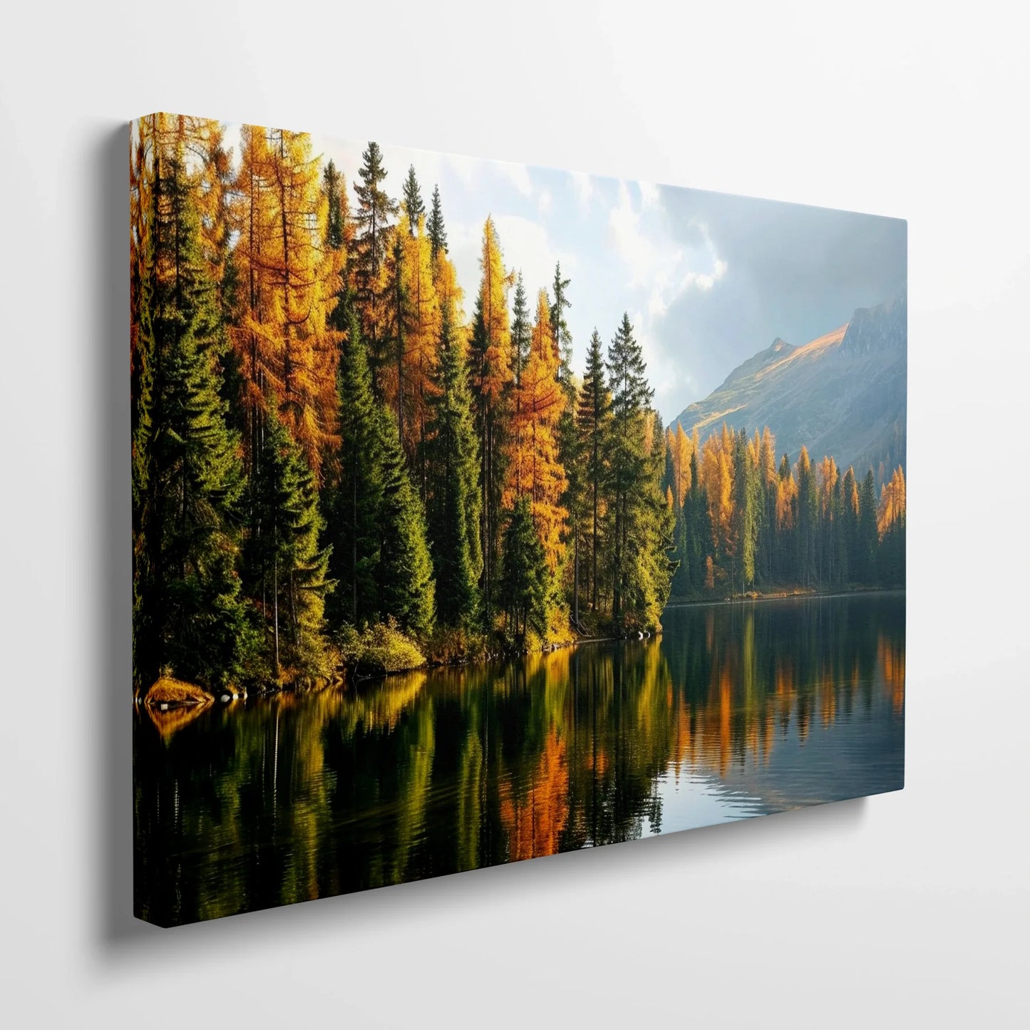 Tablou Peisaje - Pădure de Toamnă Reflectată în Lac - vedere din lateral