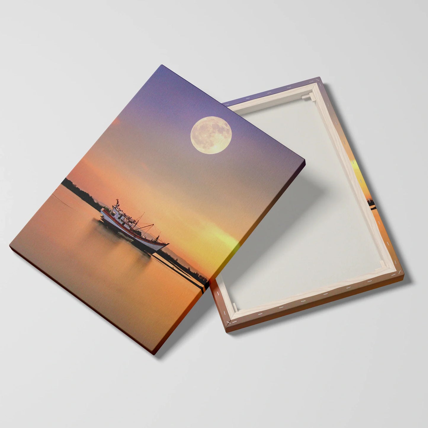 Tablou Peisaje - Barcă Pe Râu La Apus - vedere fata verso