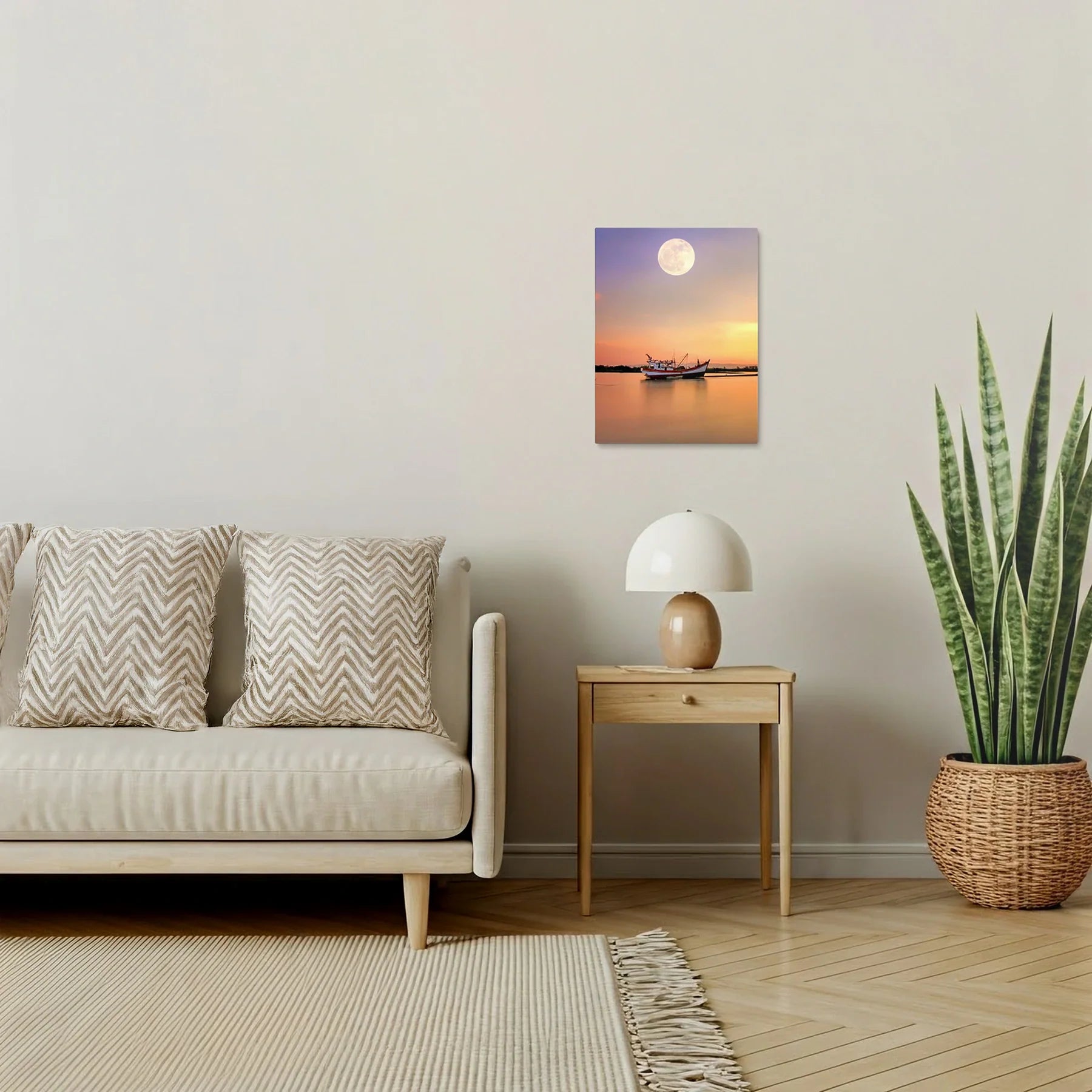 Tablou Peisaje - Barcă Pe Râu La Apus - vedere living